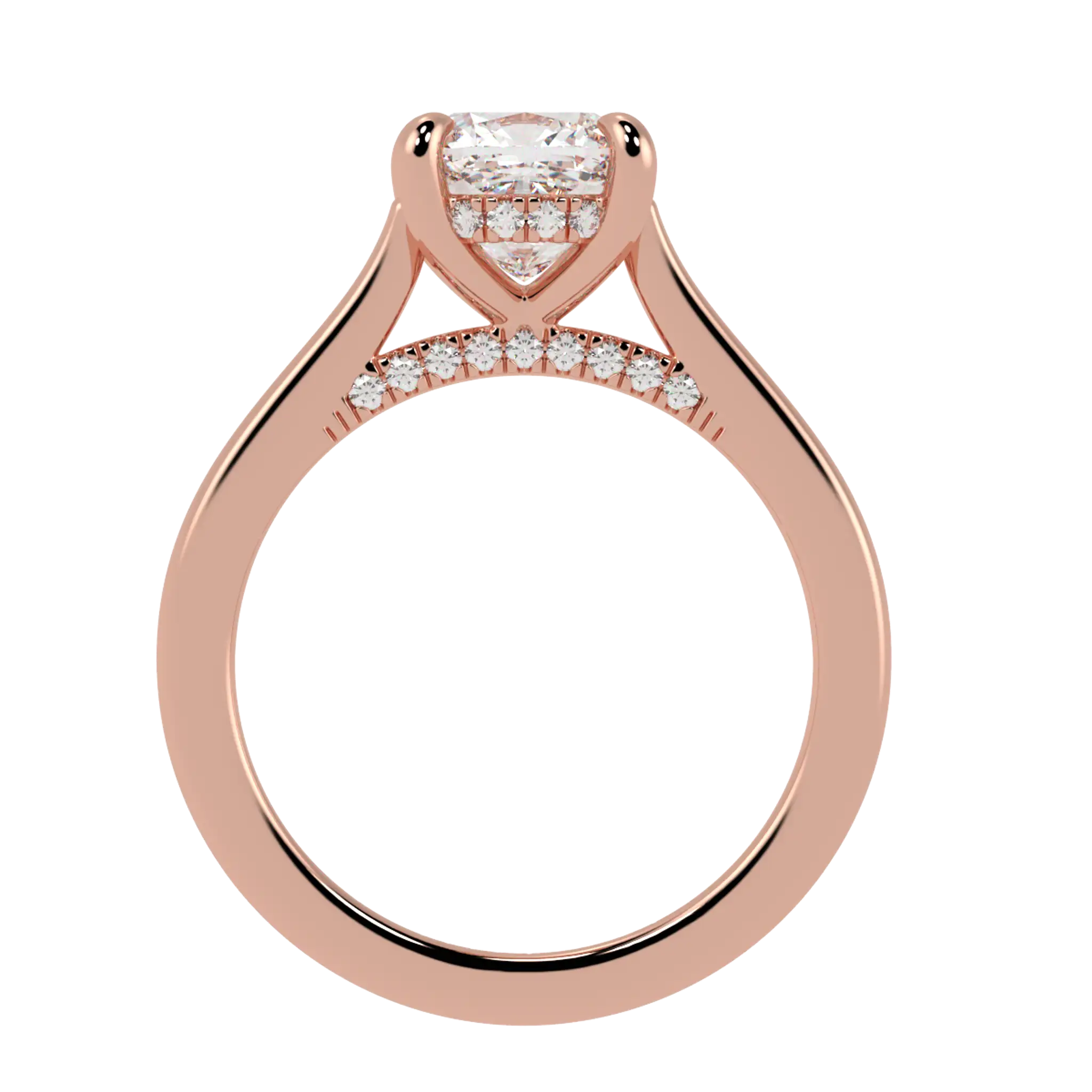 Bague de fiançailles Arya en or rose 14 carats avec halo caché | Forme coussin