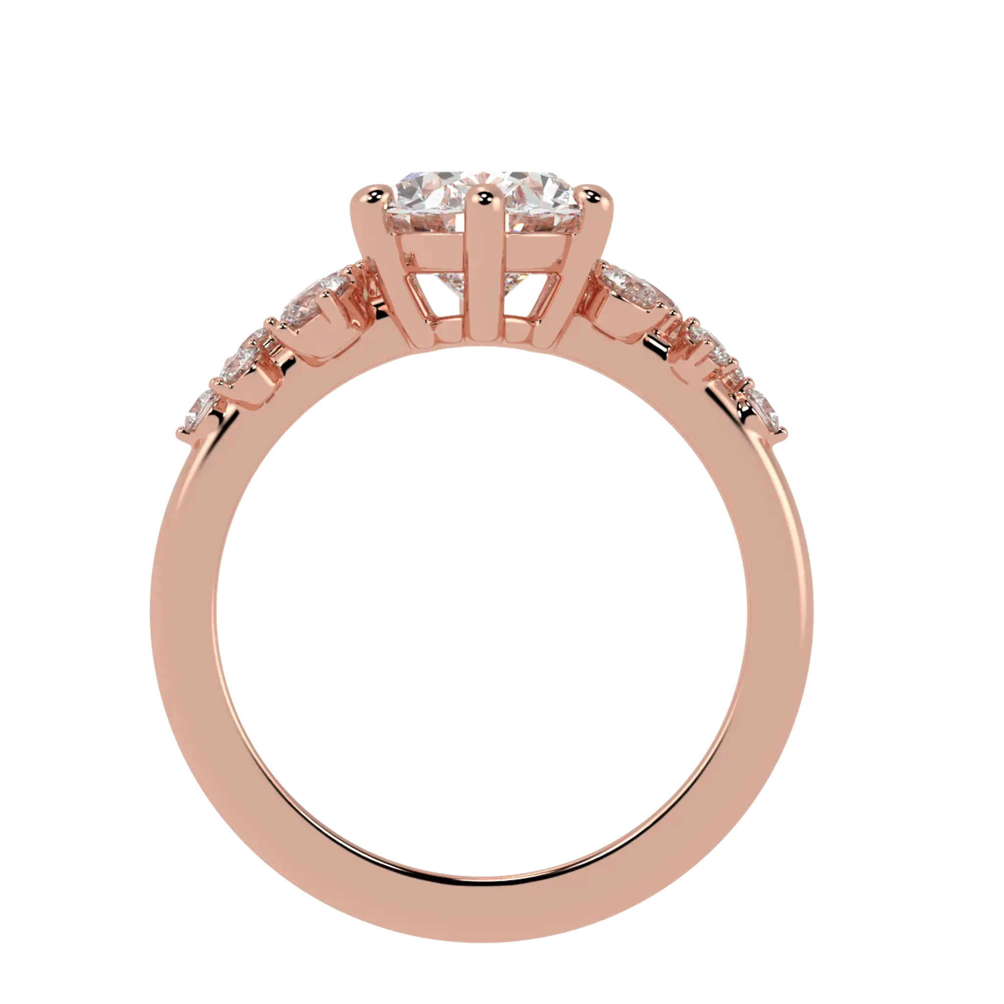 Bague de fiançailles Aimee en or rose 14 carats avec pierre d'accent | Forme ovale