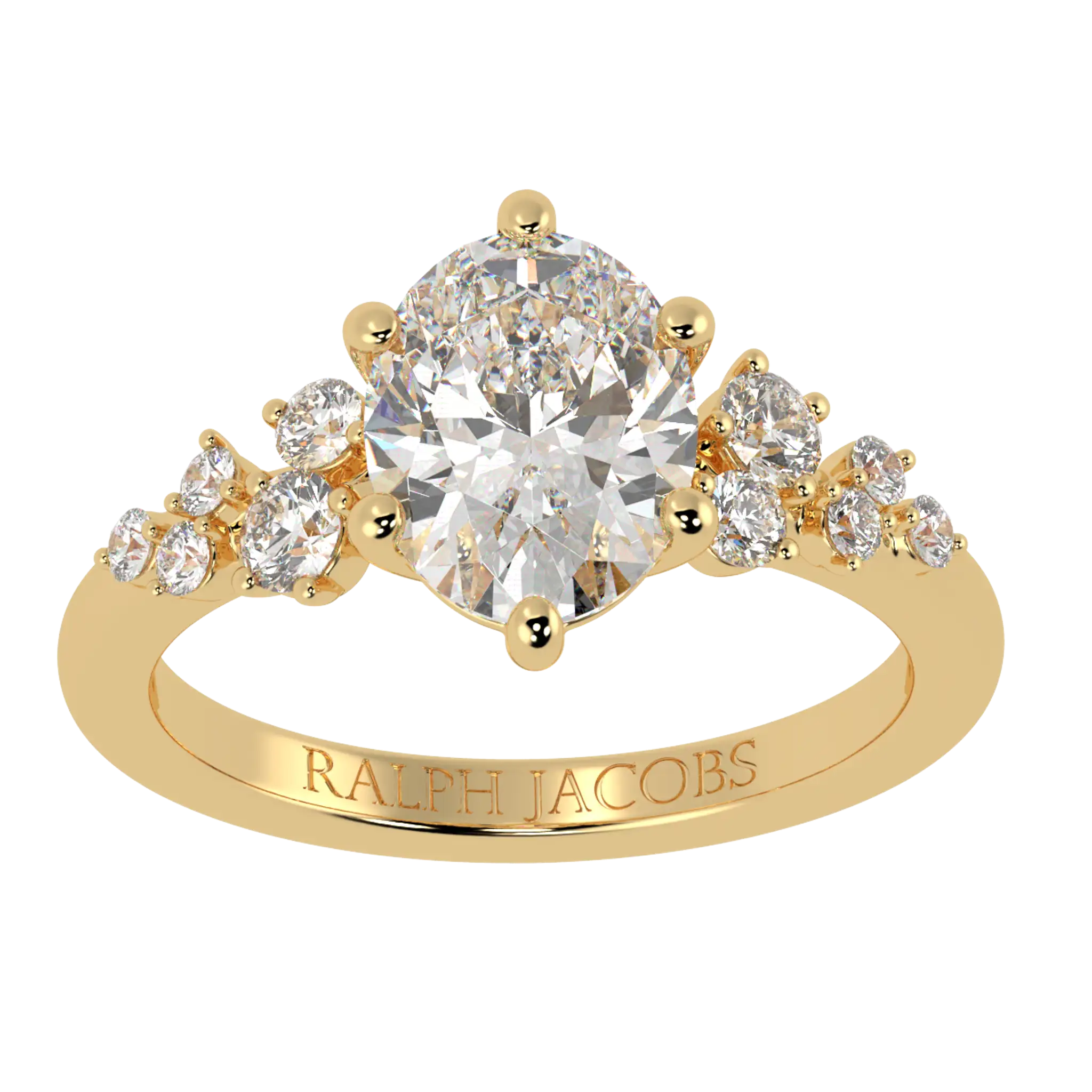 Aimee 18K Yellow Gold Accent Stone Engagement Ring | Oval Shape