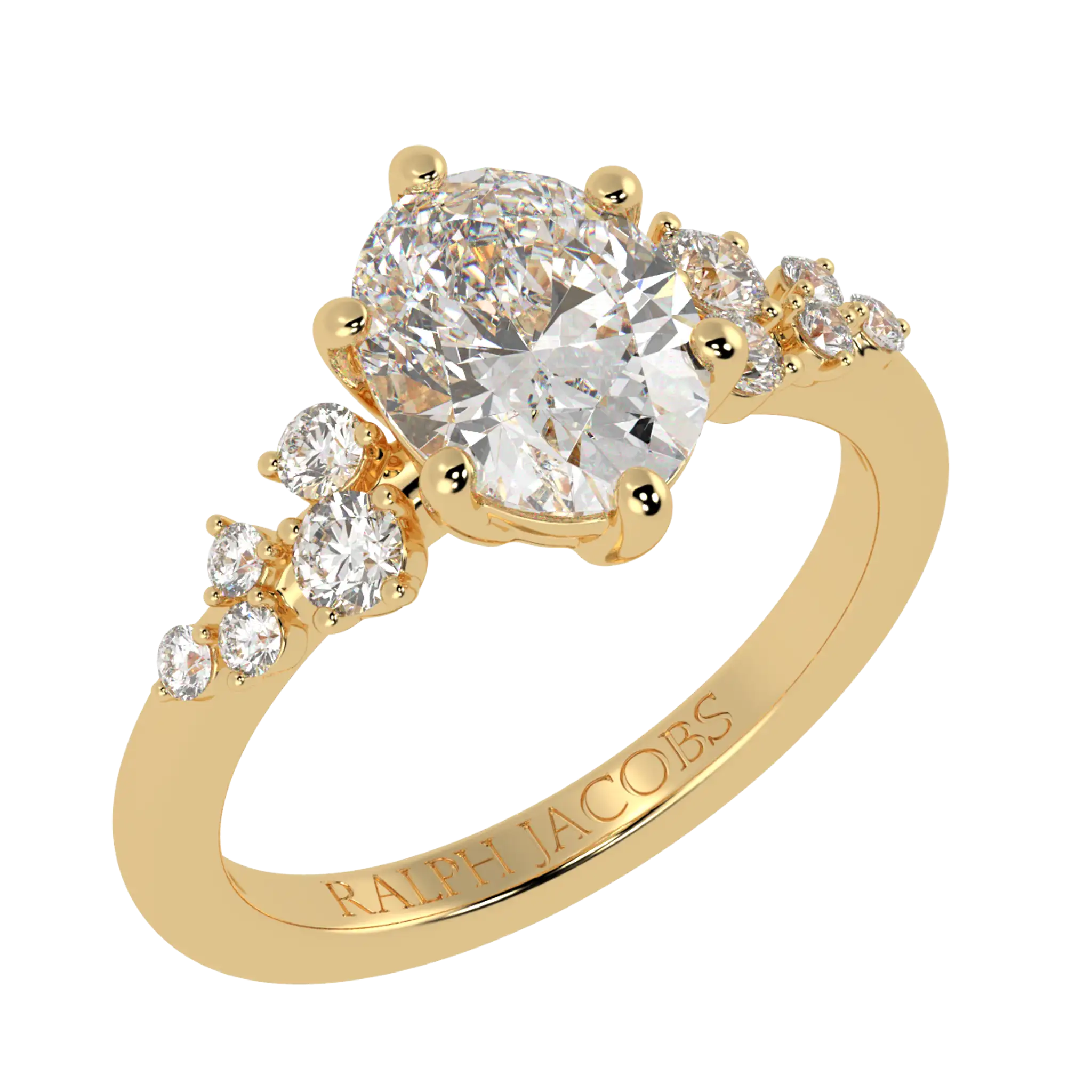 Aimee 18K Yellow Gold Accent Stone Engagement Ring | Oval Shape