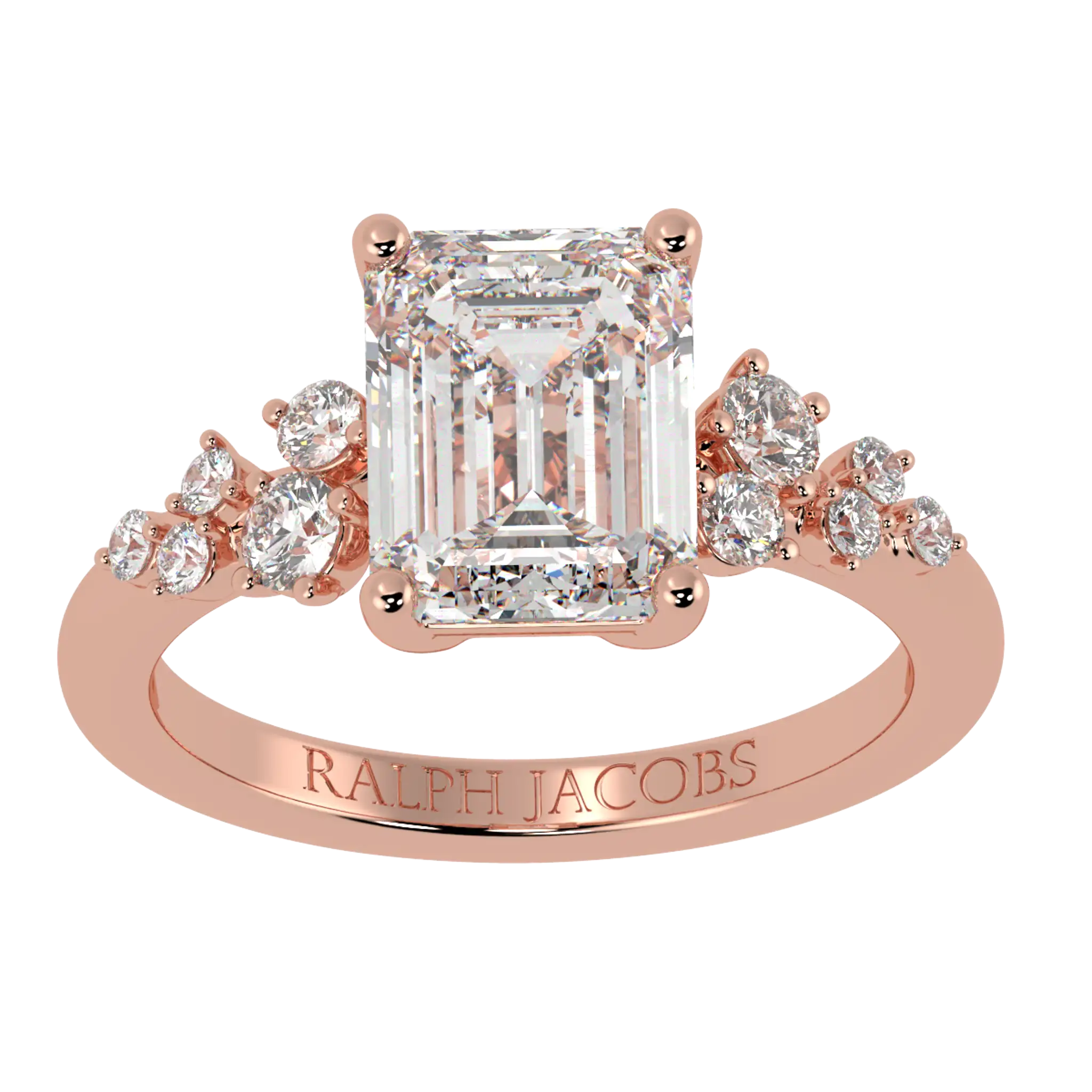 Aimee 14K Rose Gold Accent Stone Engagement Ring | Emerald Shape