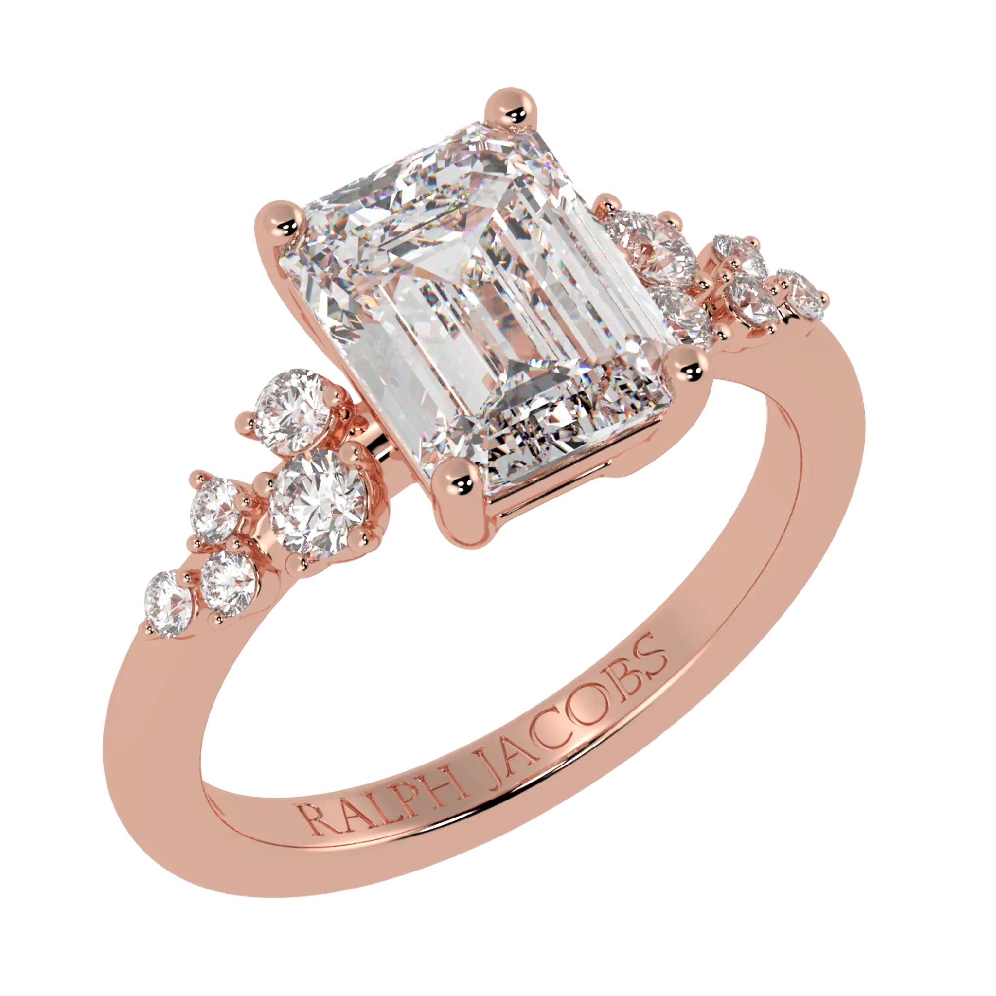 Aimee 14K Rose Gold Accent Stone Engagement Ring | Emerald Shape