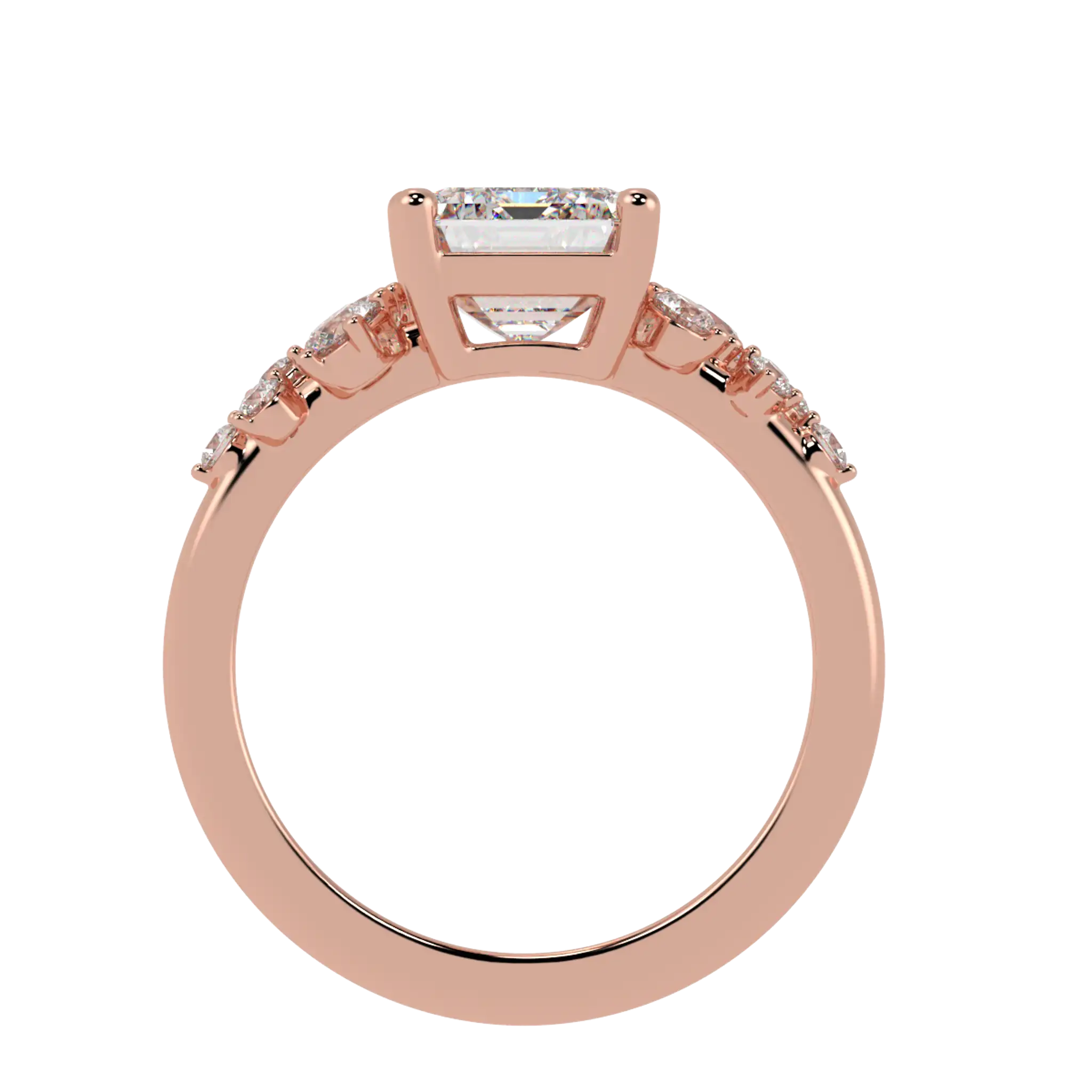 Aimee 14K Rose Gold Accent Stone Engagement Ring | Emerald Shape