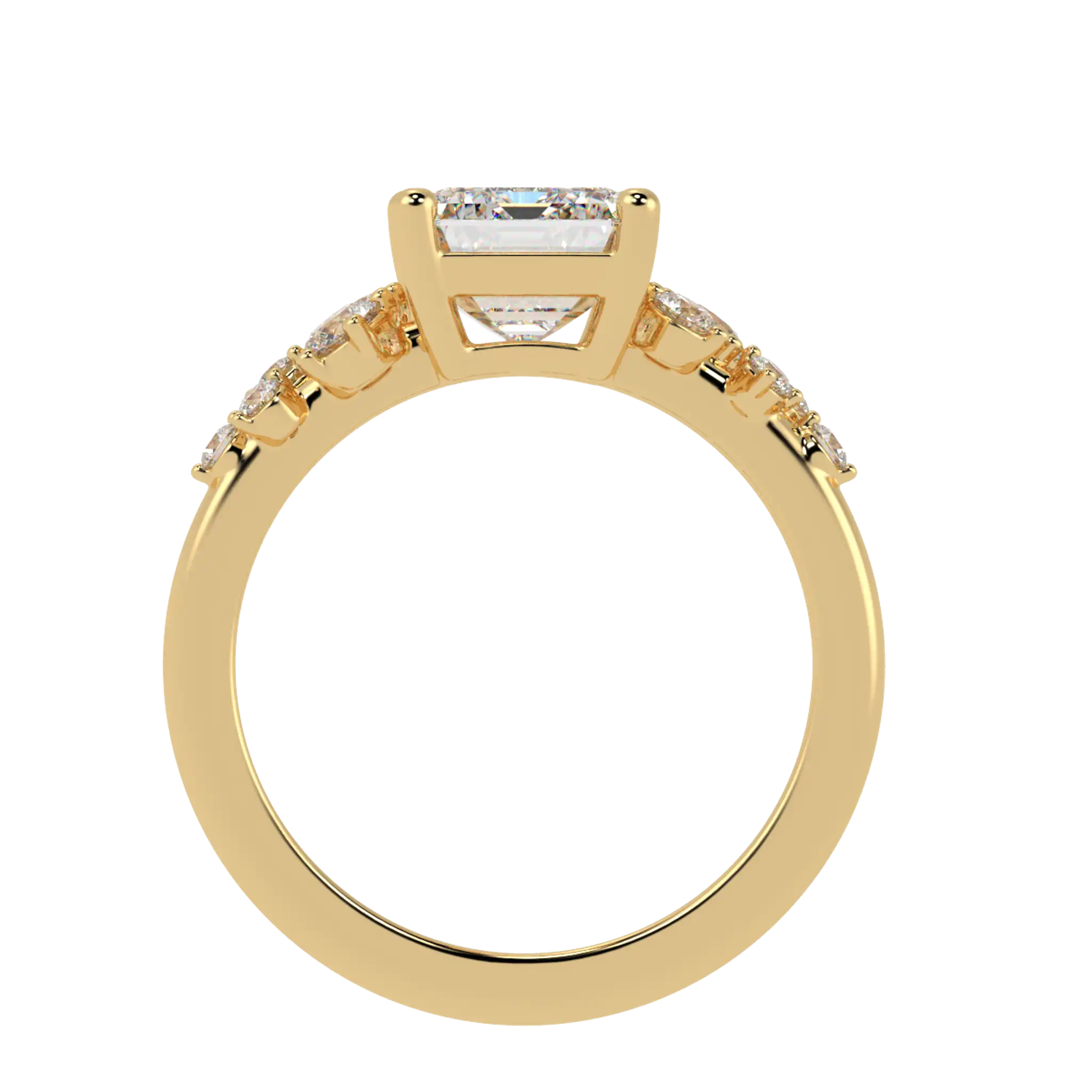 Aimee 9K Yellow Gold Accent Stone Engagement Ring | Emerald Shape