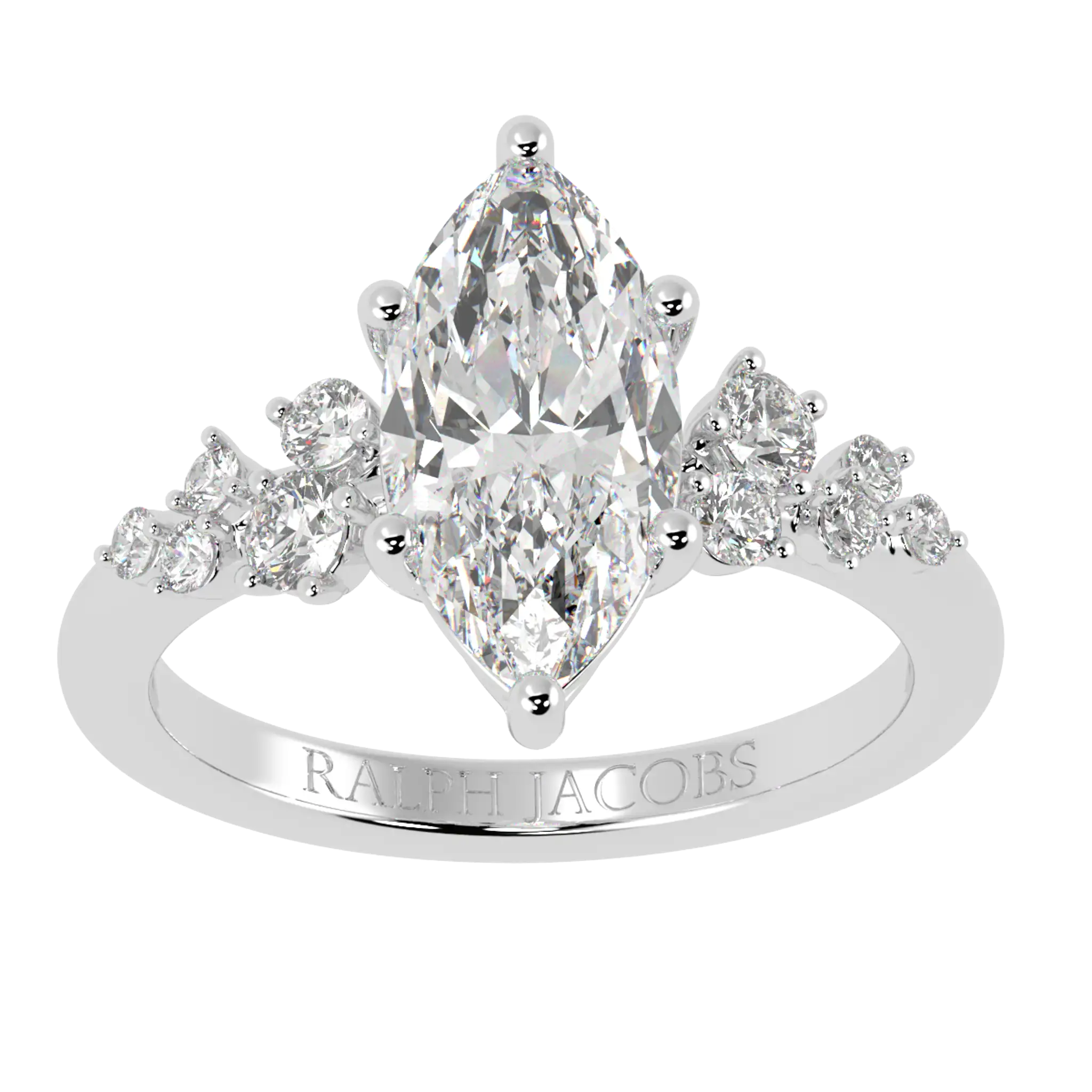 Bague de fiançailles Aimee en or blanc 9 carats avec pierre d'accent | Forme marquise