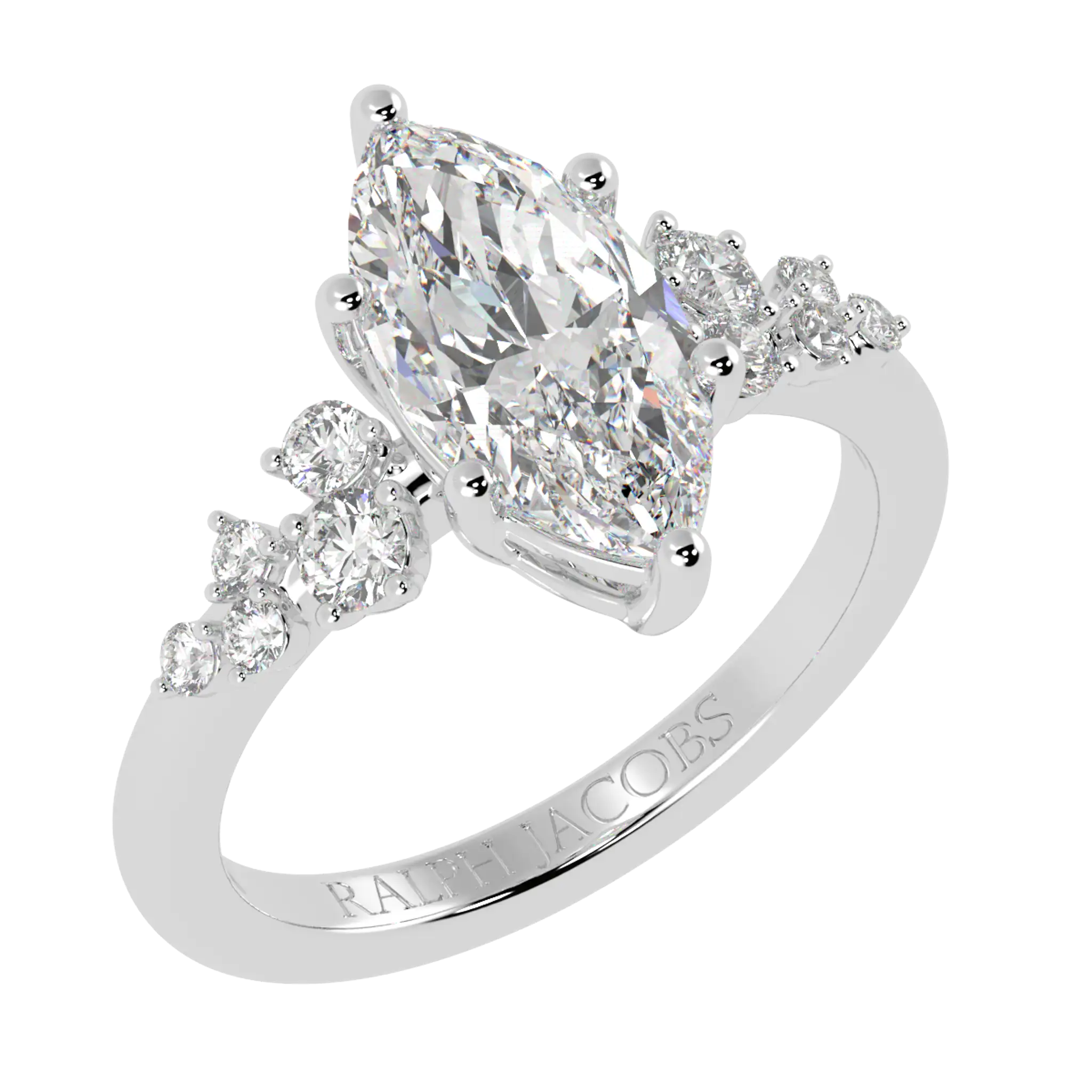 Aimee 18K White Gold Accent Stone Engagement Ring | Marquise Shape