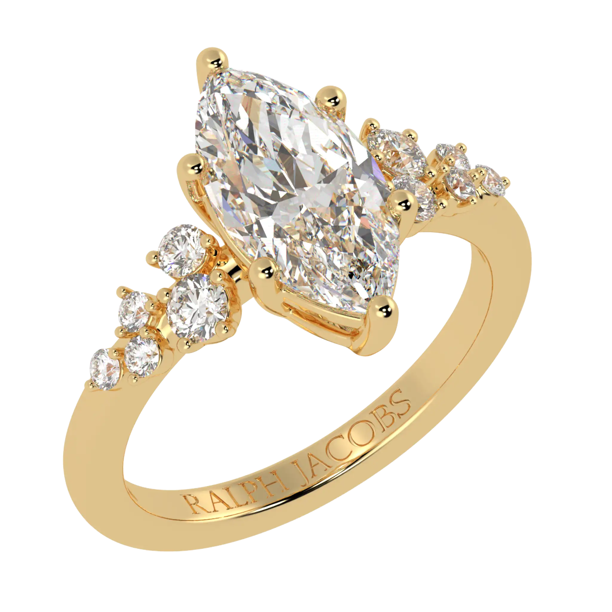 Aimee 18K Yellow Gold Accent Stone Engagement Ring | Marquise Shape