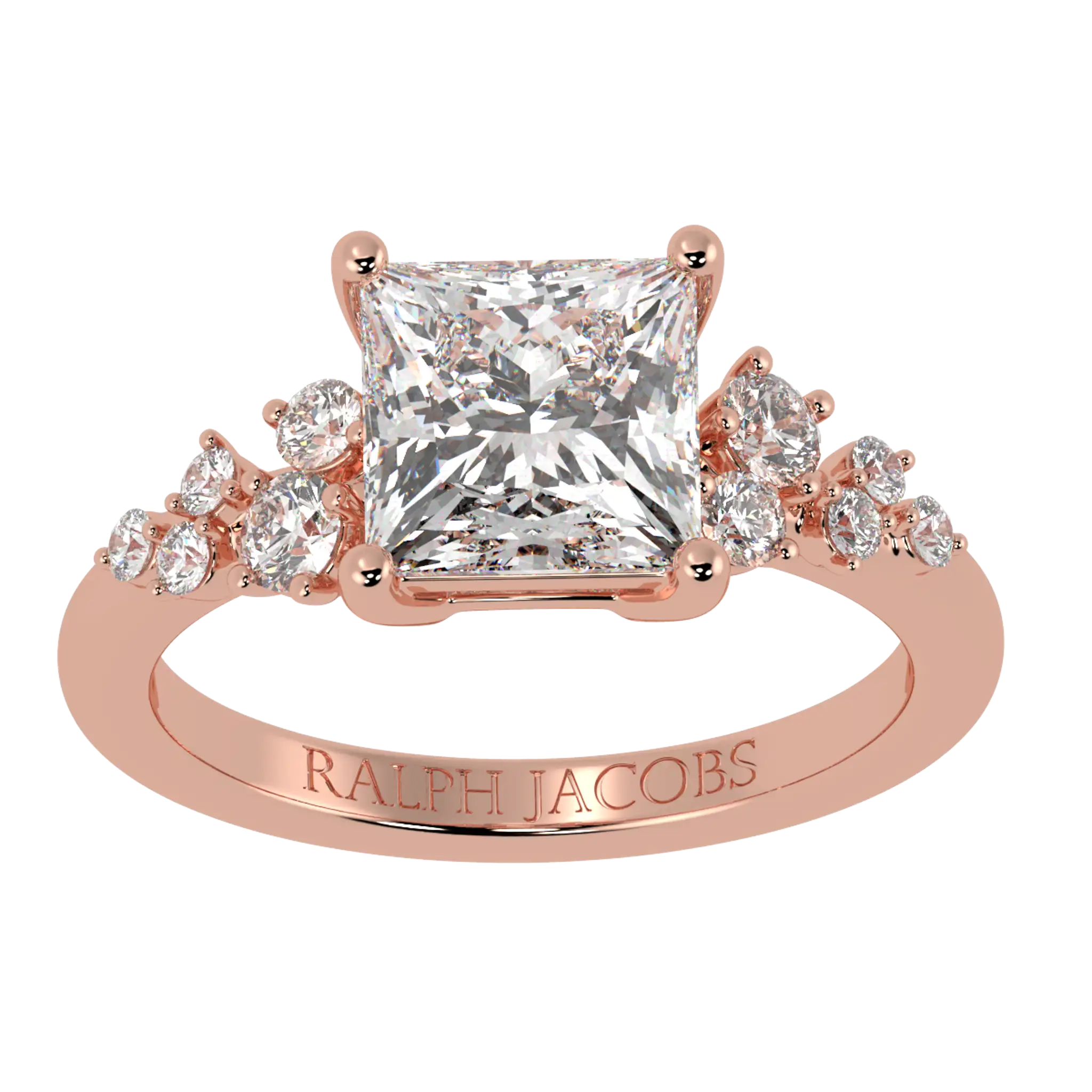 Bague de fiançailles Aimee en or rose 14 carats avec pierre d'accent | Forme princesse