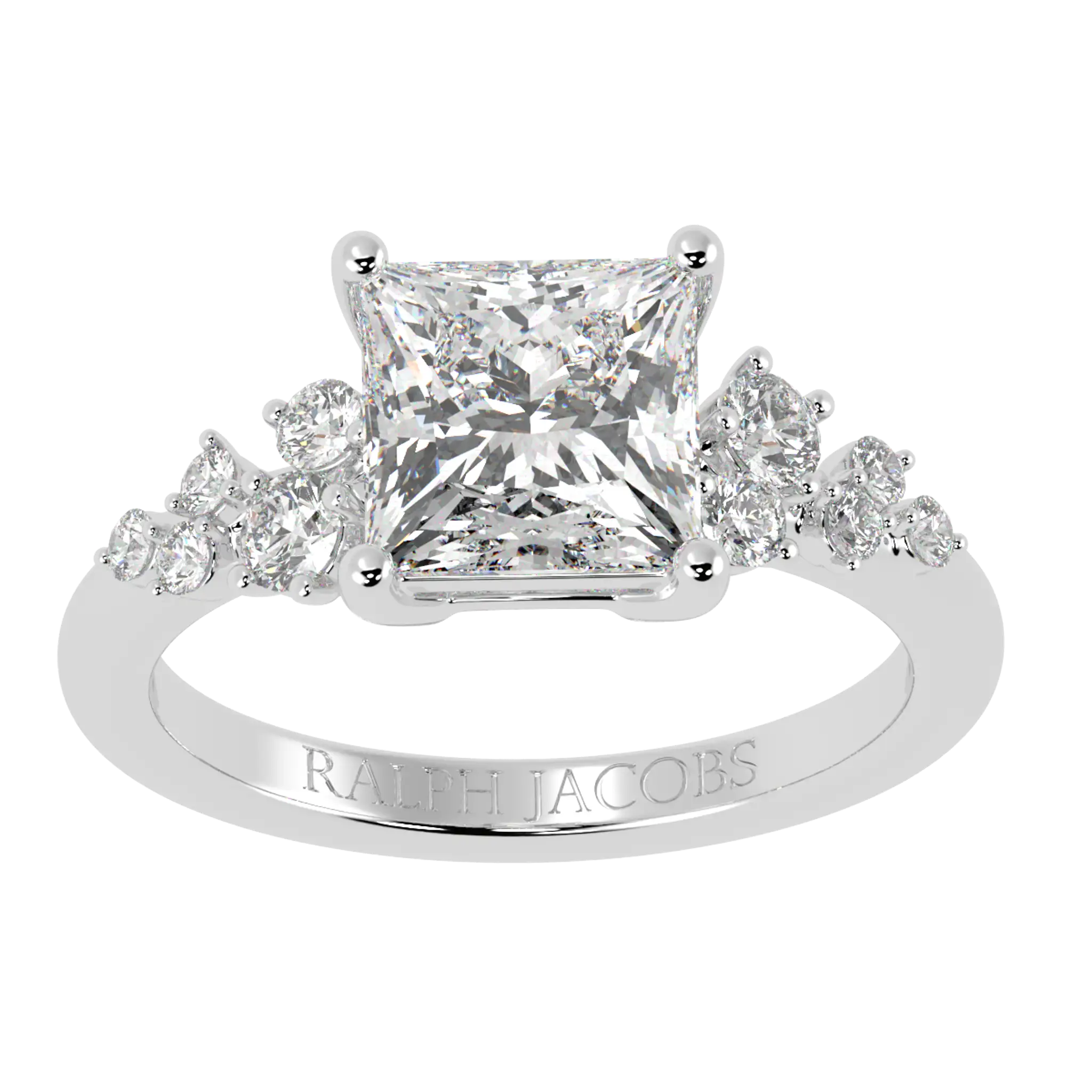 Bague de fiançailles Aimee en or blanc 18 carats avec pierre d'accent | Forme princesse