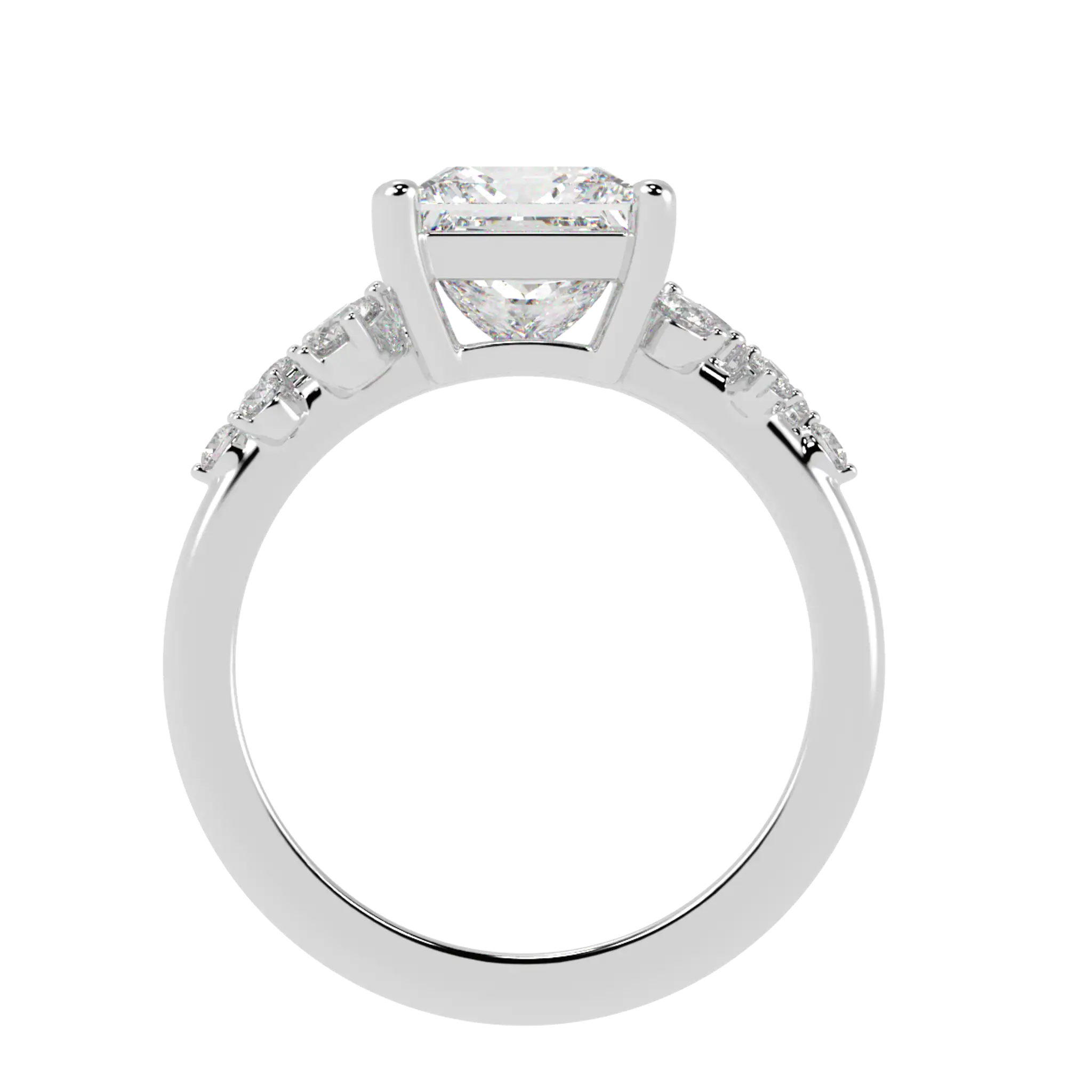 Aimee 18K White Gold Accent Stone Engagement Ring | Princess Shape