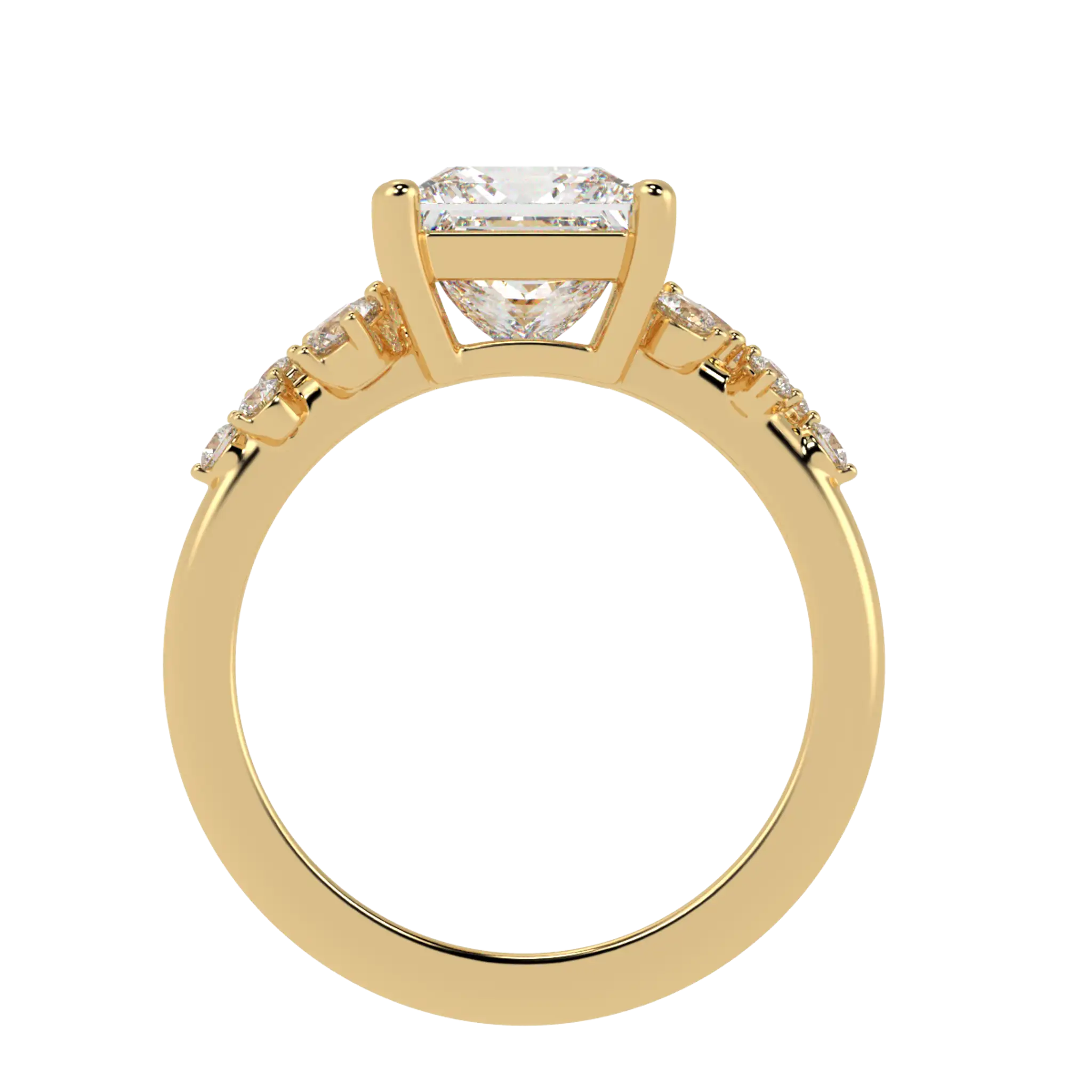 Aimee 18K Yellow Gold Accent Stone Engagement Ring | Princess Shape