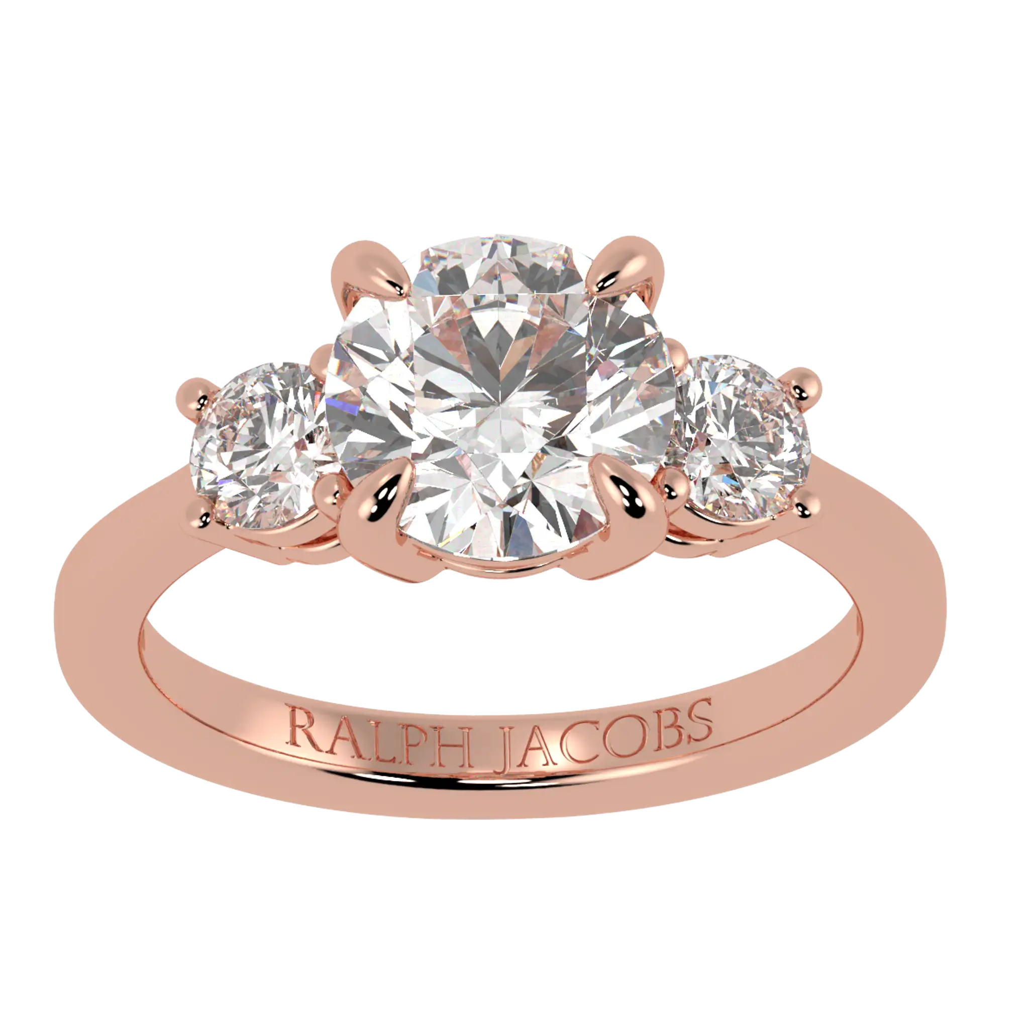 Bague de fiançailles à trois pierres en or rose 14 carats Selene