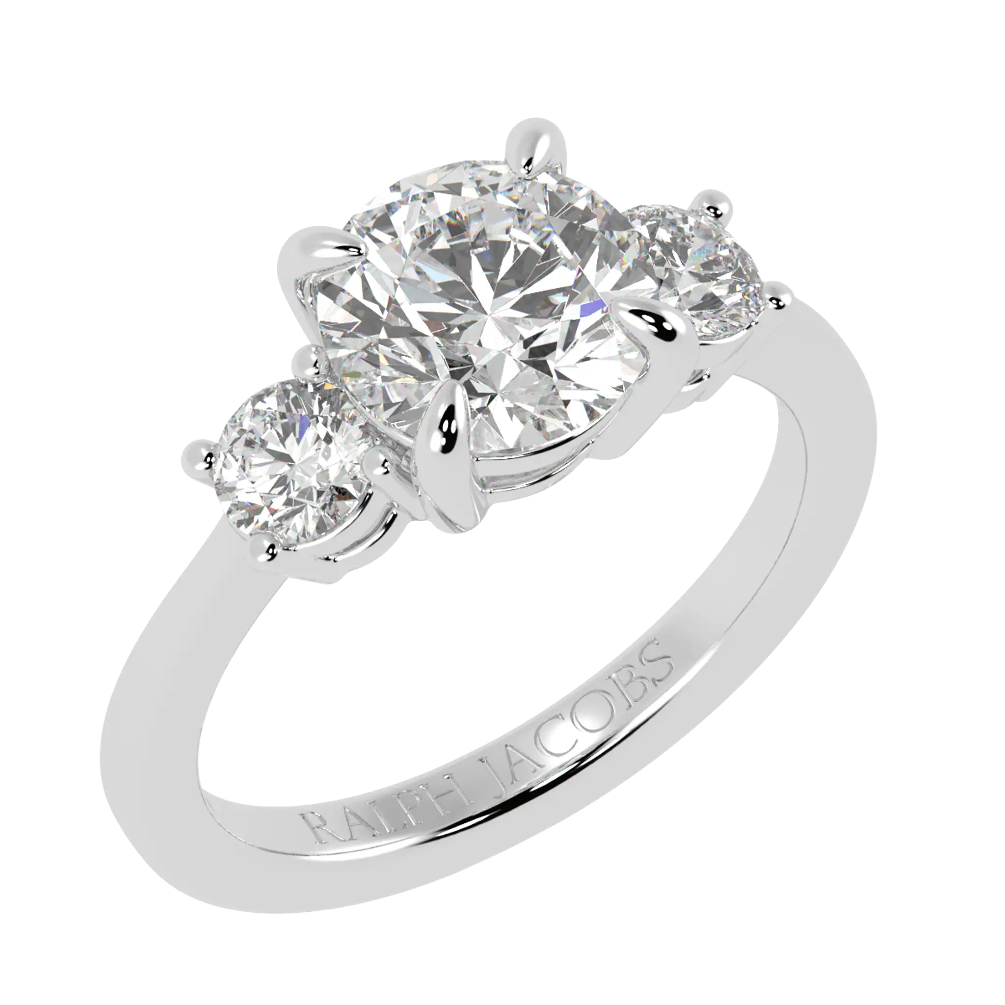 Bague de fiançailles Selene en or blanc 9 carats avec trois pierres en moissanite