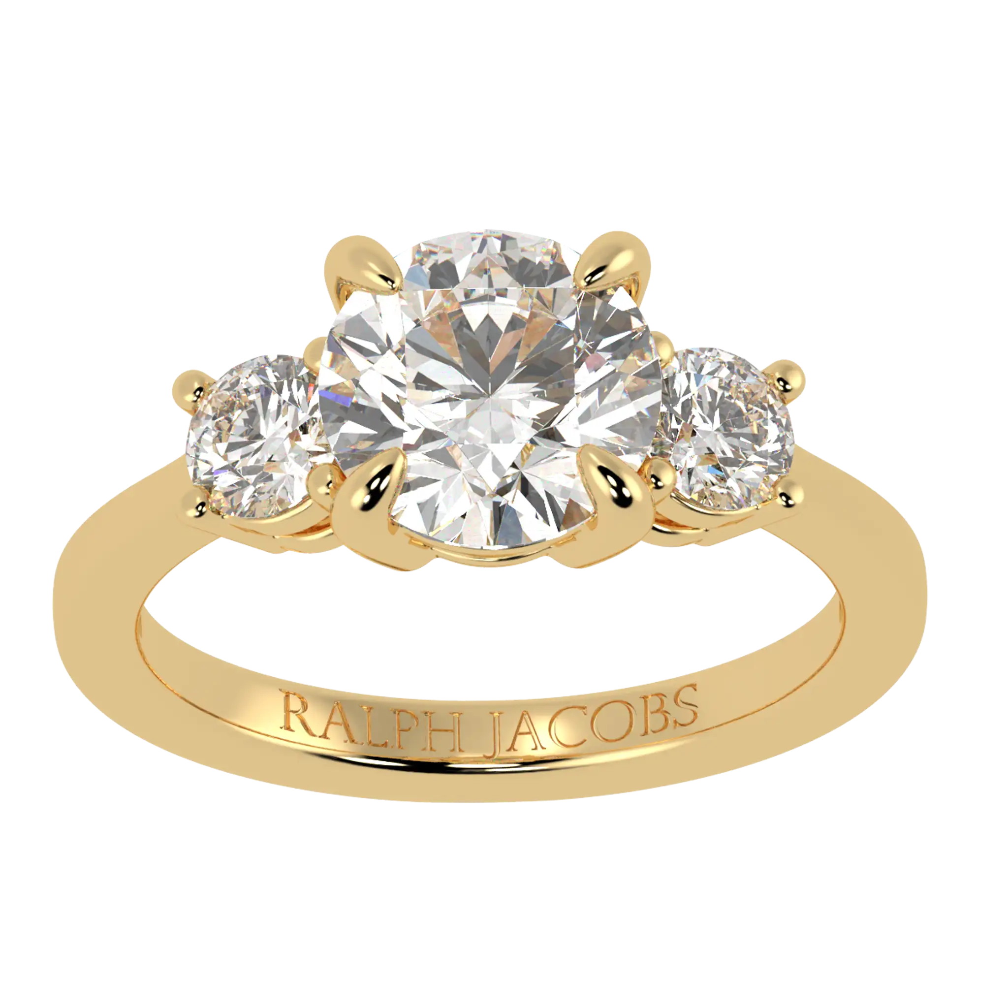 Bague de fiançailles Selene en or jaune 18 carats avec trois pierres en moissanite