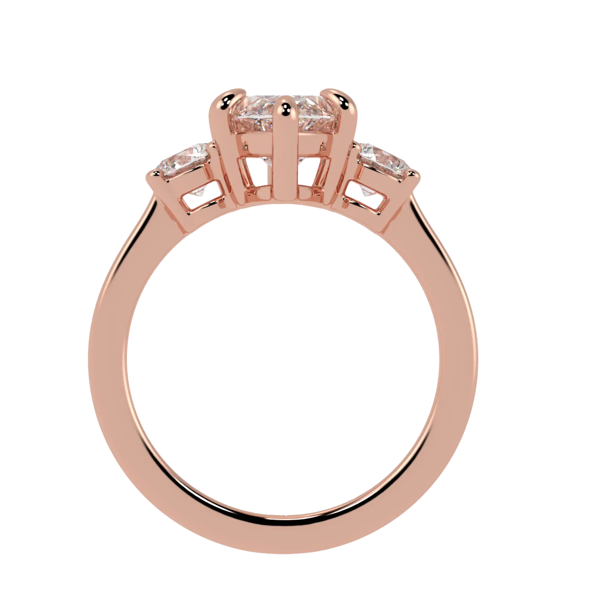 Bague de fiançailles à trois pierres en or rose 14 carats Selene | Forme marquise