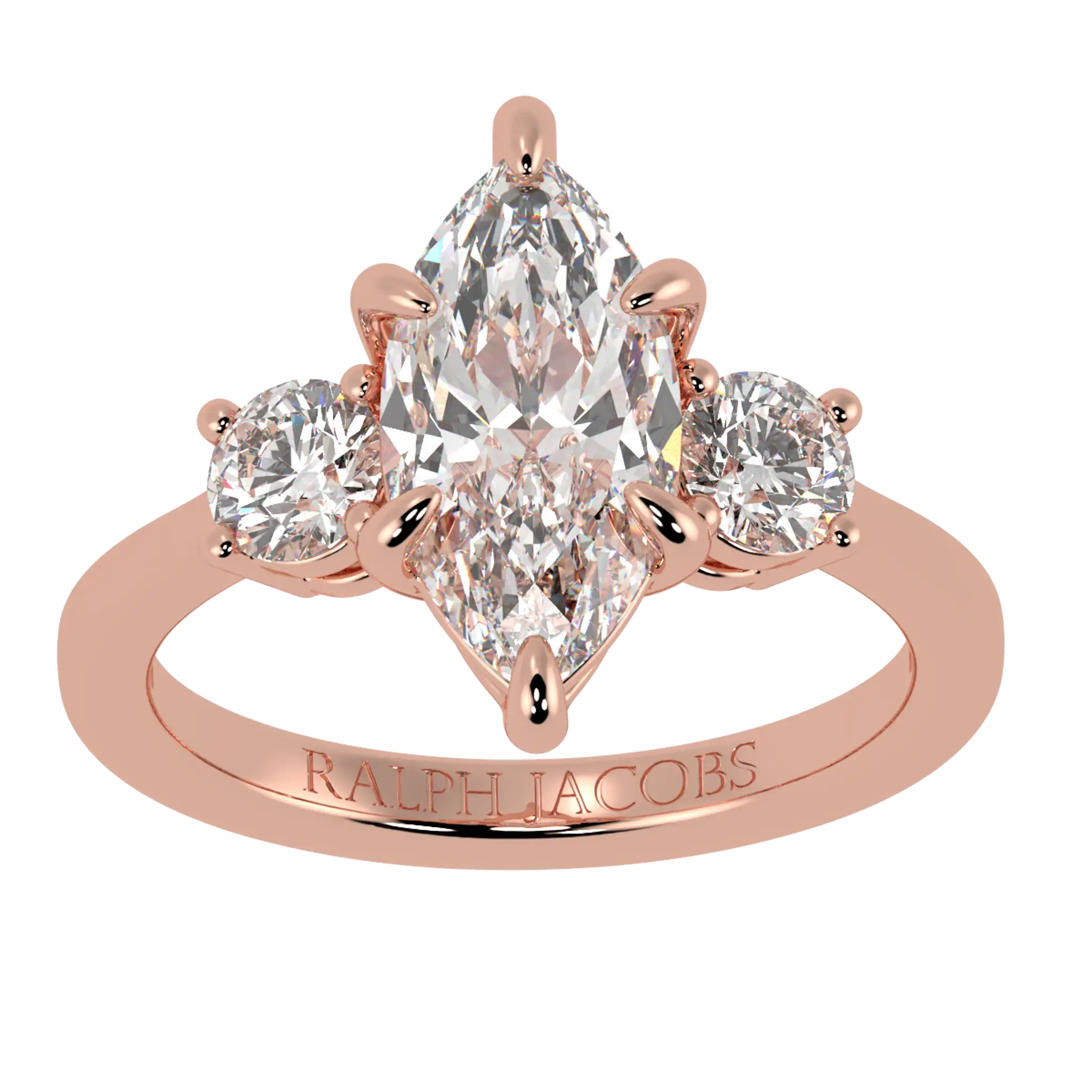 Bague de fiançailles à trois pierres en or rose 14 carats Selene | Forme marquise