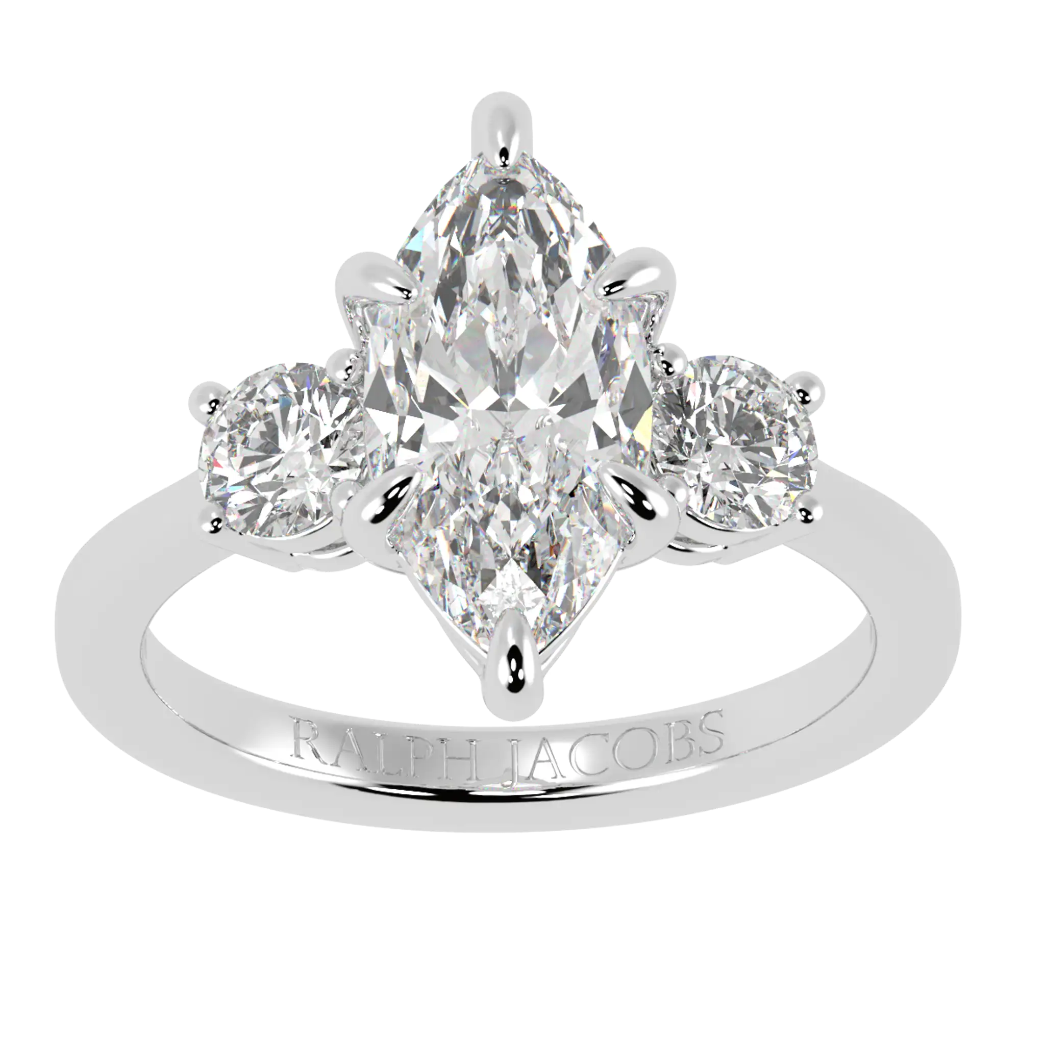 Bague de fiançailles à trois pierres en or blanc 18 carats Selene | Forme marquise