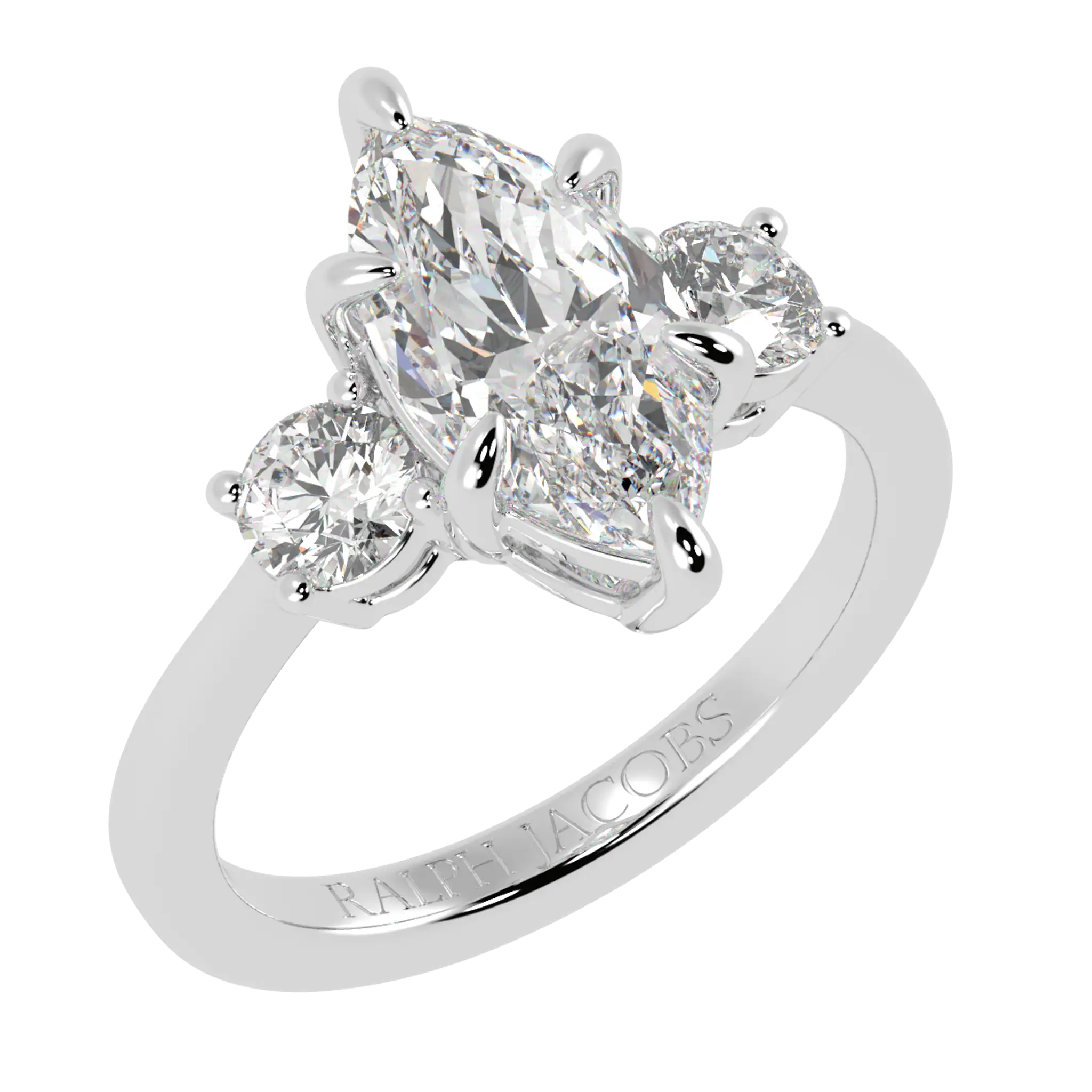 Bague de fiançailles Selene Platinum à trois pierres en moissanite | Forme marquise