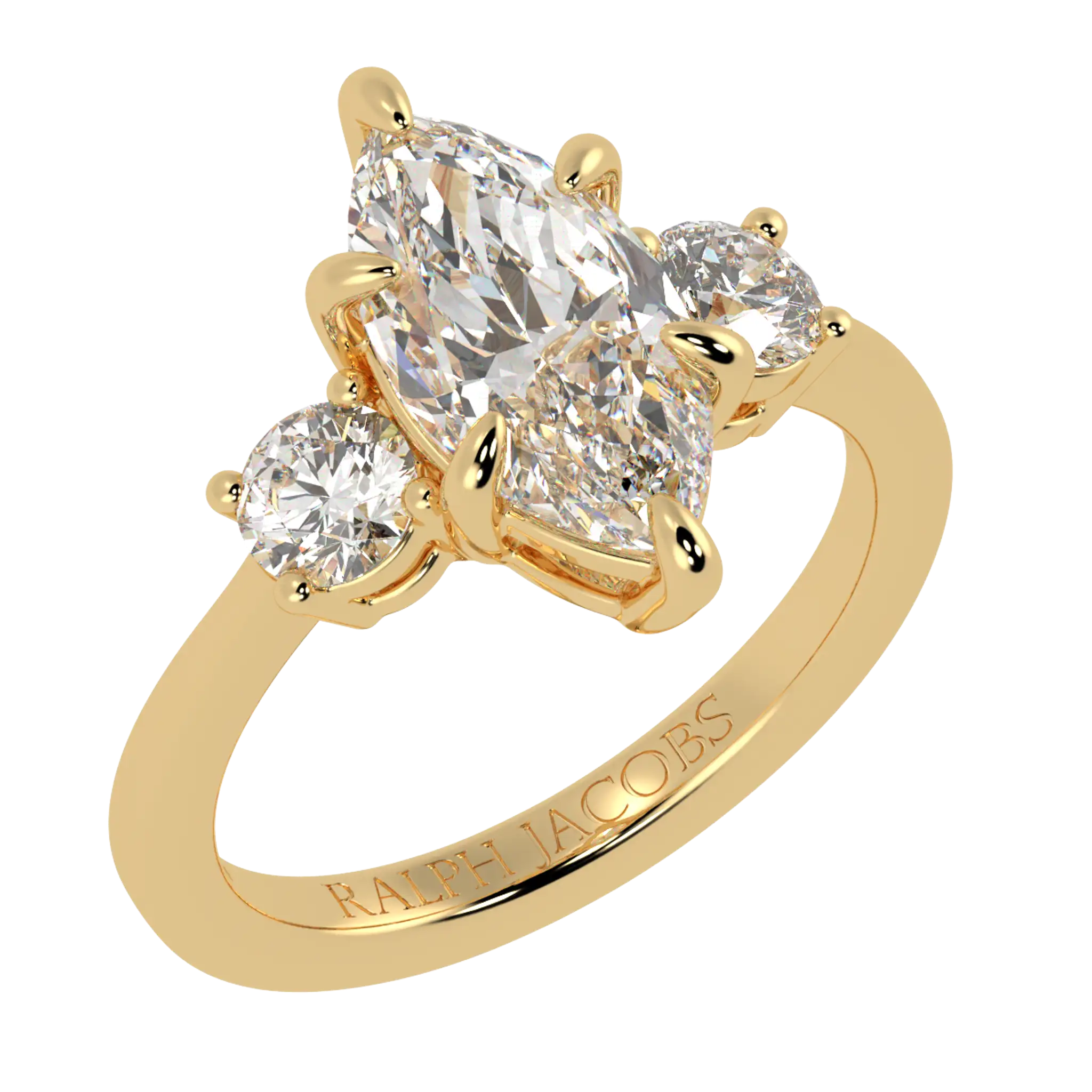 Selene 9K Yellow Gold Three Stone Engagement Ring | Marquise Shape