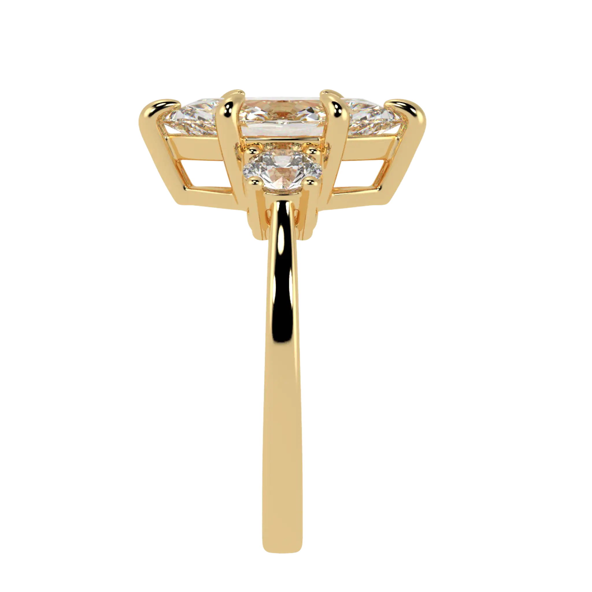 Selene 18K Yellow Gold Three Stone Moissanite Engagement Ring | Marquise Shape