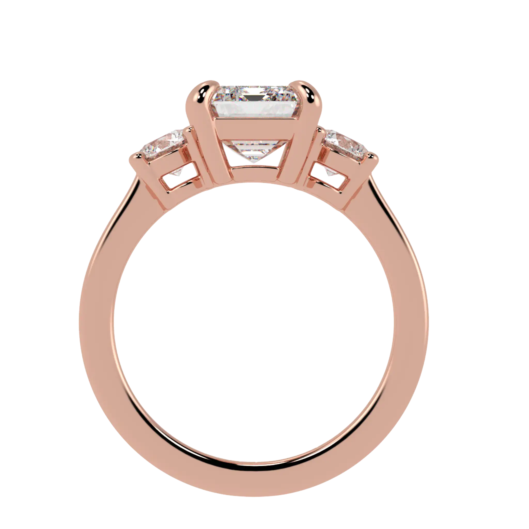 Selene 14K Rose Gold Three Stone Engagement Ring | Emerald Shape