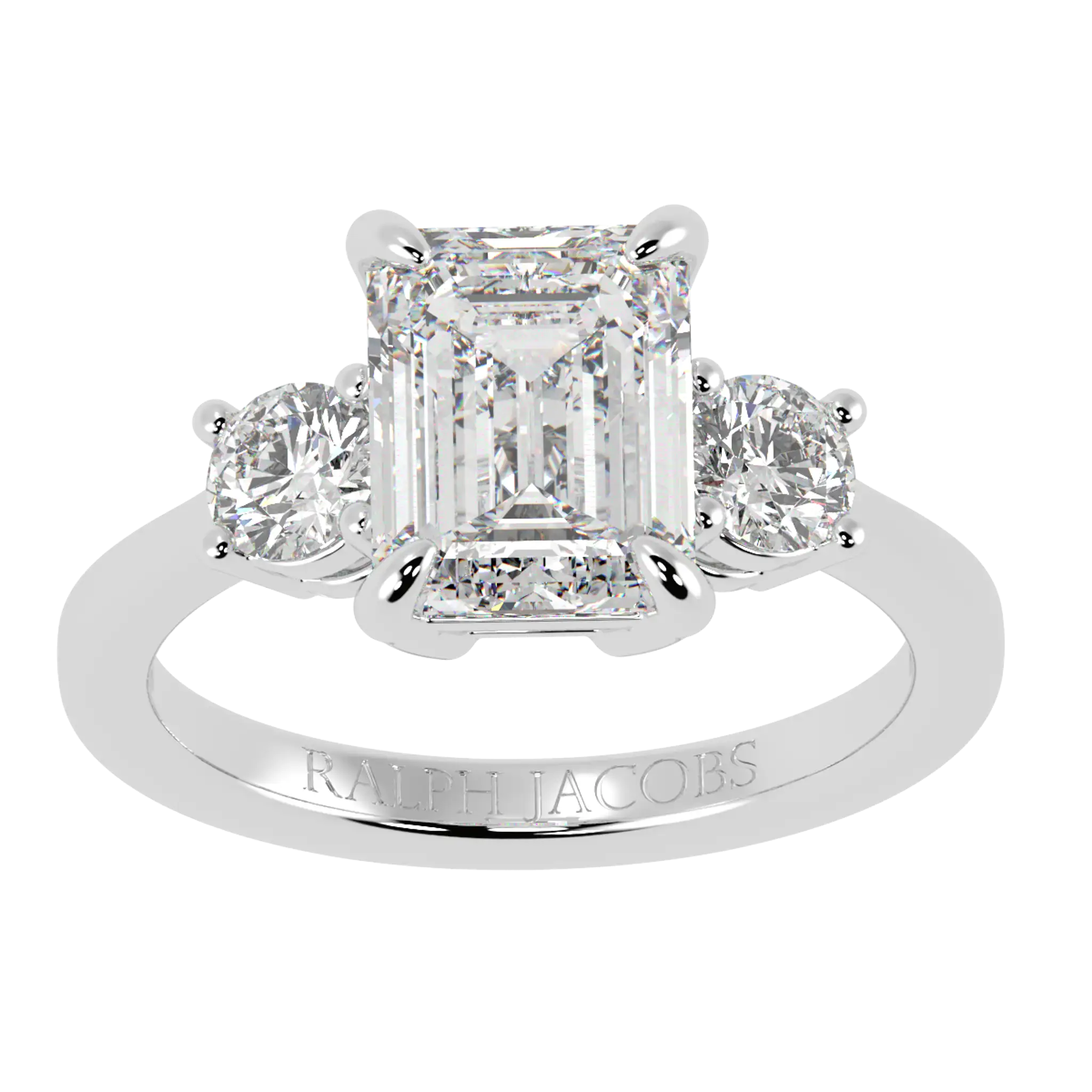 Bague de fiançailles à trois pierres en or blanc 18 carats Selene | Émeraude