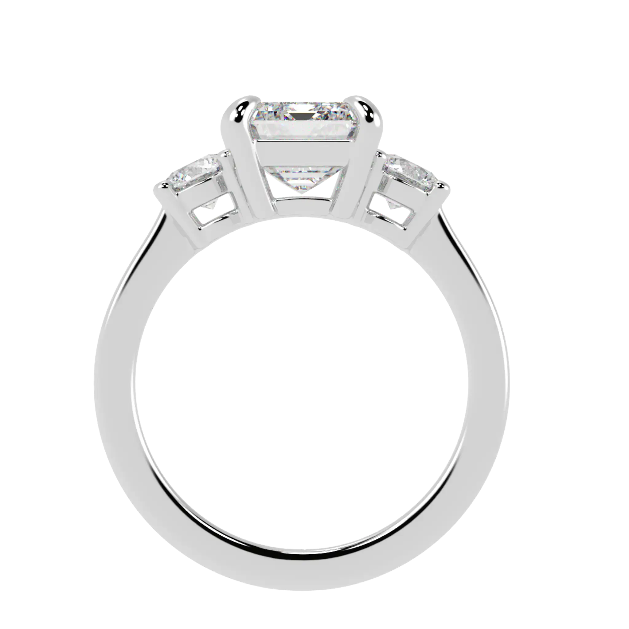 Bague de fiançailles à trois pierres en or blanc 18 carats Selene | Émeraude