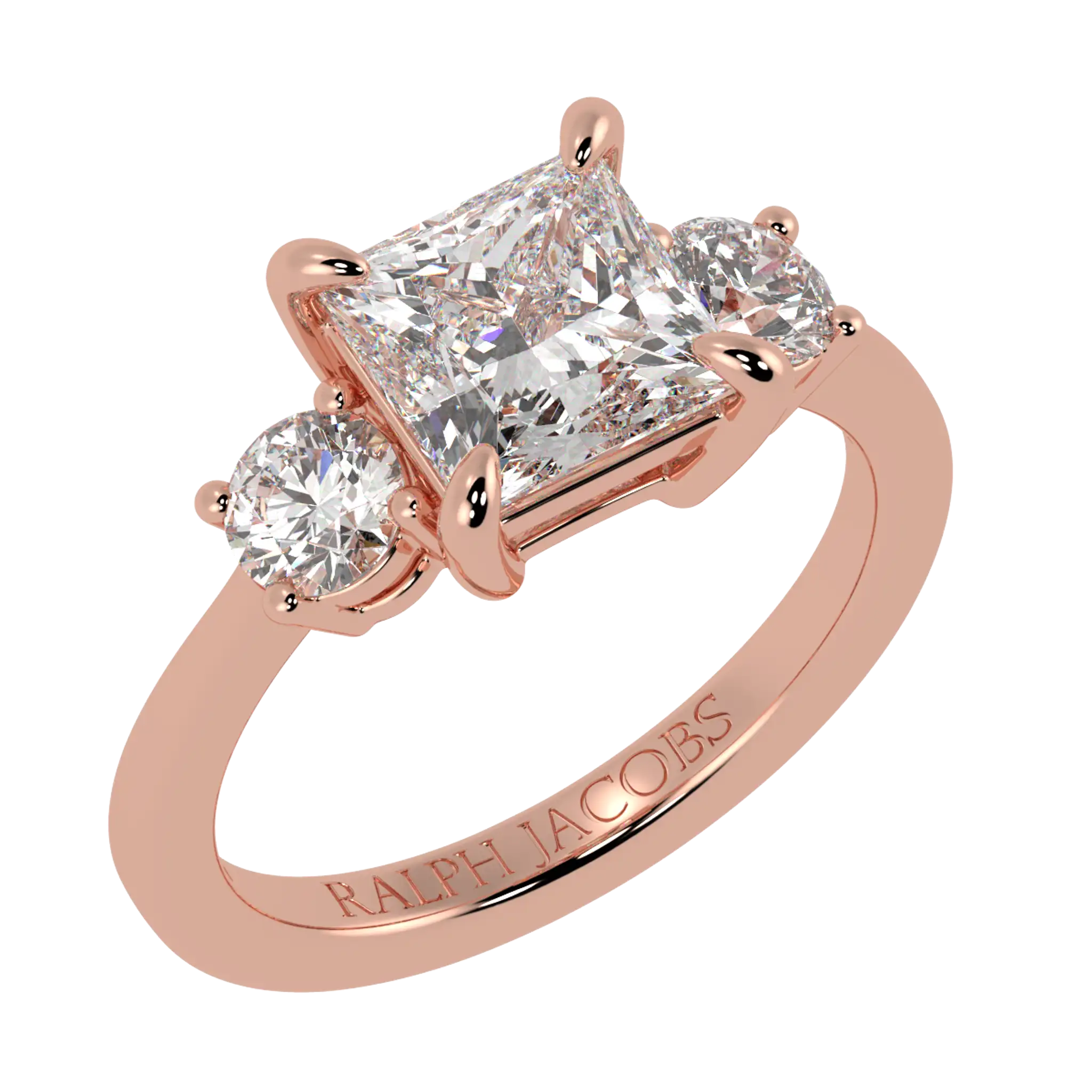 Selene 14K Rose Gold Three Stone Engagement Ring  | Princess Shape