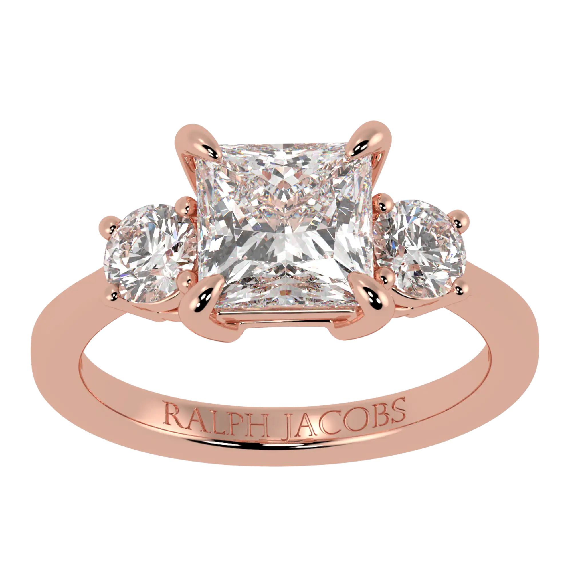 Bague de fiançailles Selene en or rose 14 carats avec trois pierres | Forme princesse