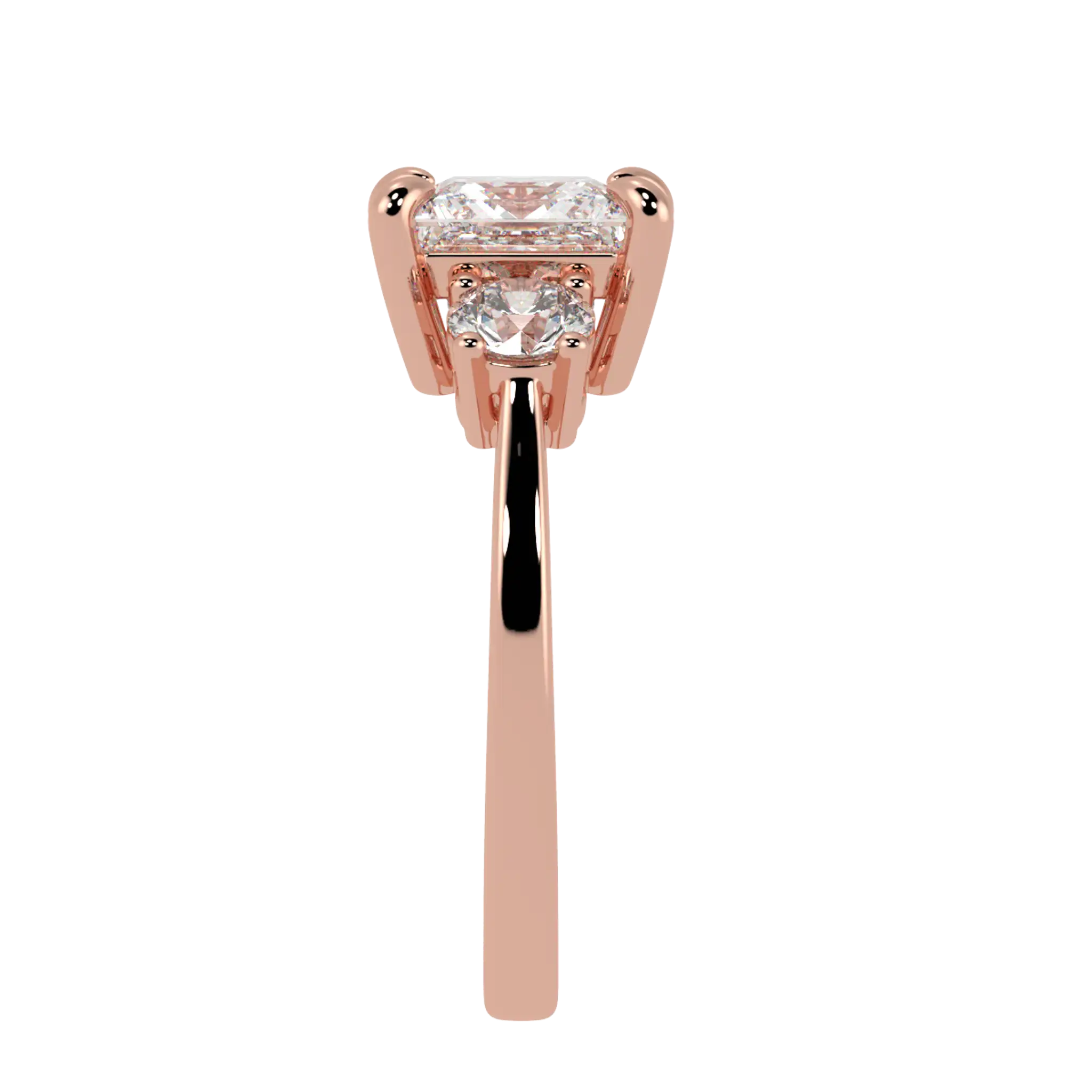 Selene 14K Rose Gold Three Stone Engagement Ring  | Princess Shape