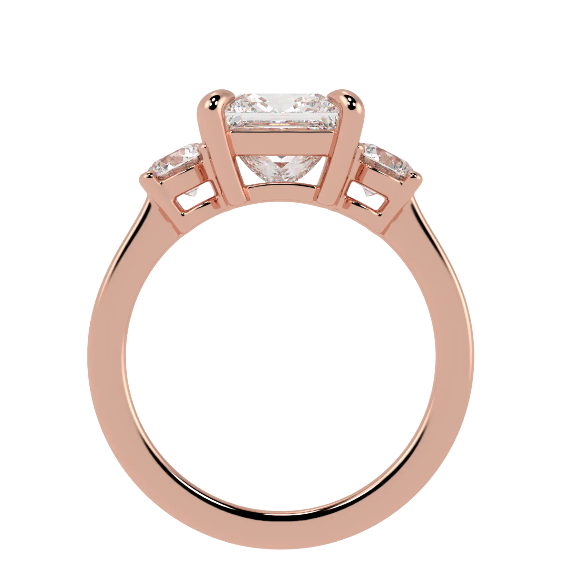 Bague de fiançailles Selene en or rose 14 carats avec trois pierres | Forme princesse