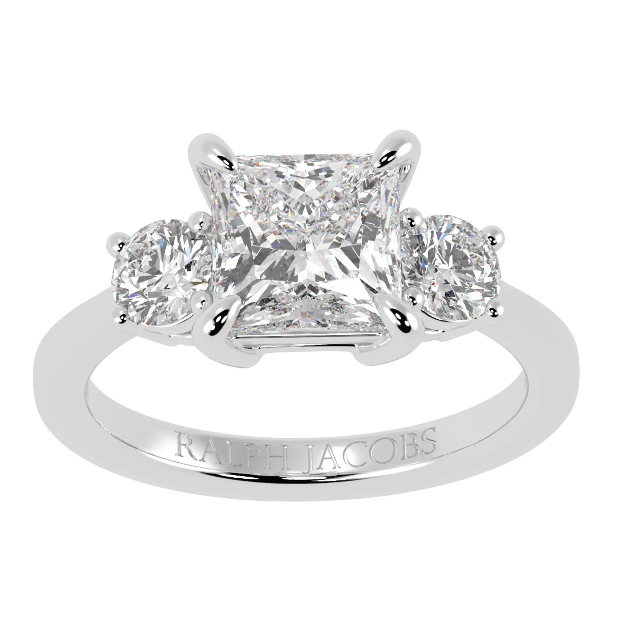 Bague de fiançailles à trois pierres en or blanc 9 carats Selene | Forme princesse