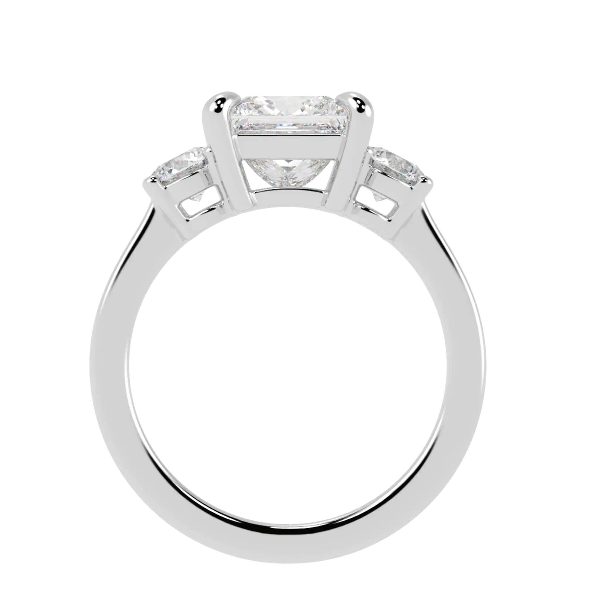 Bague de fiançailles à trois pierres en or blanc 18 carats Selene | Forme princesse