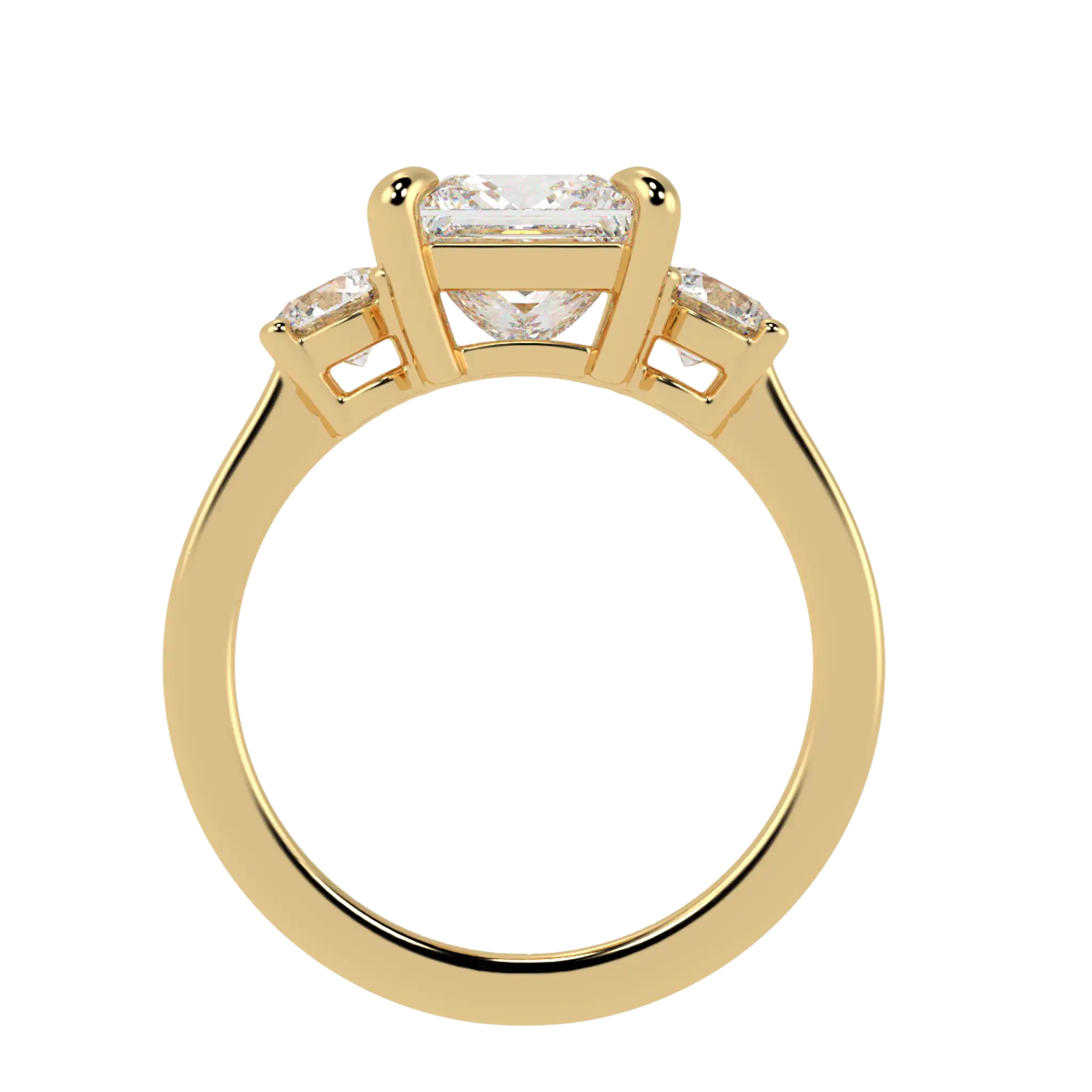 Selene 18K Yellow Gold Three Stone Engagement Ring | Princess Shape