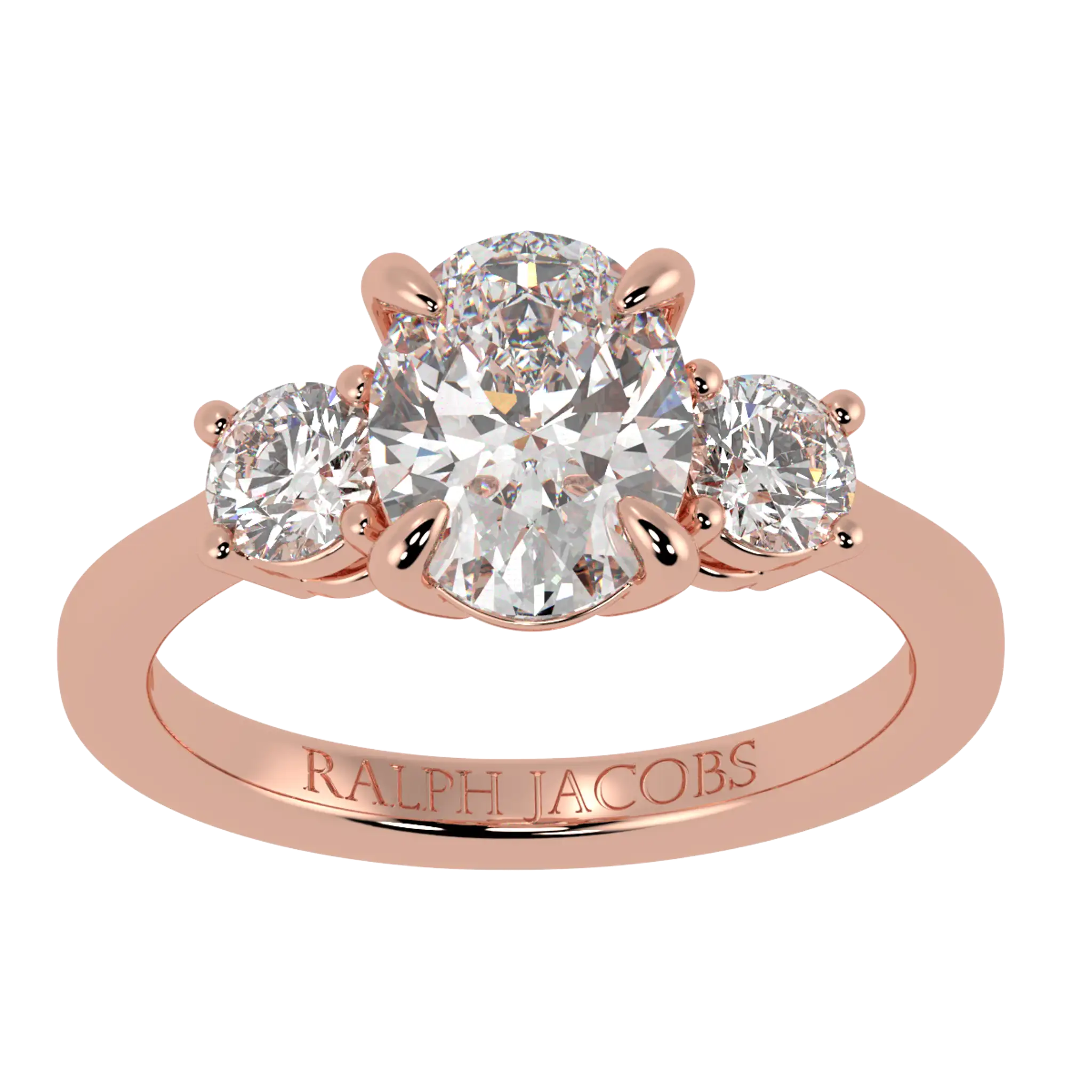 Bague de fiançailles Selene en or rose 14 carats avec trois pierres | Forme ovale