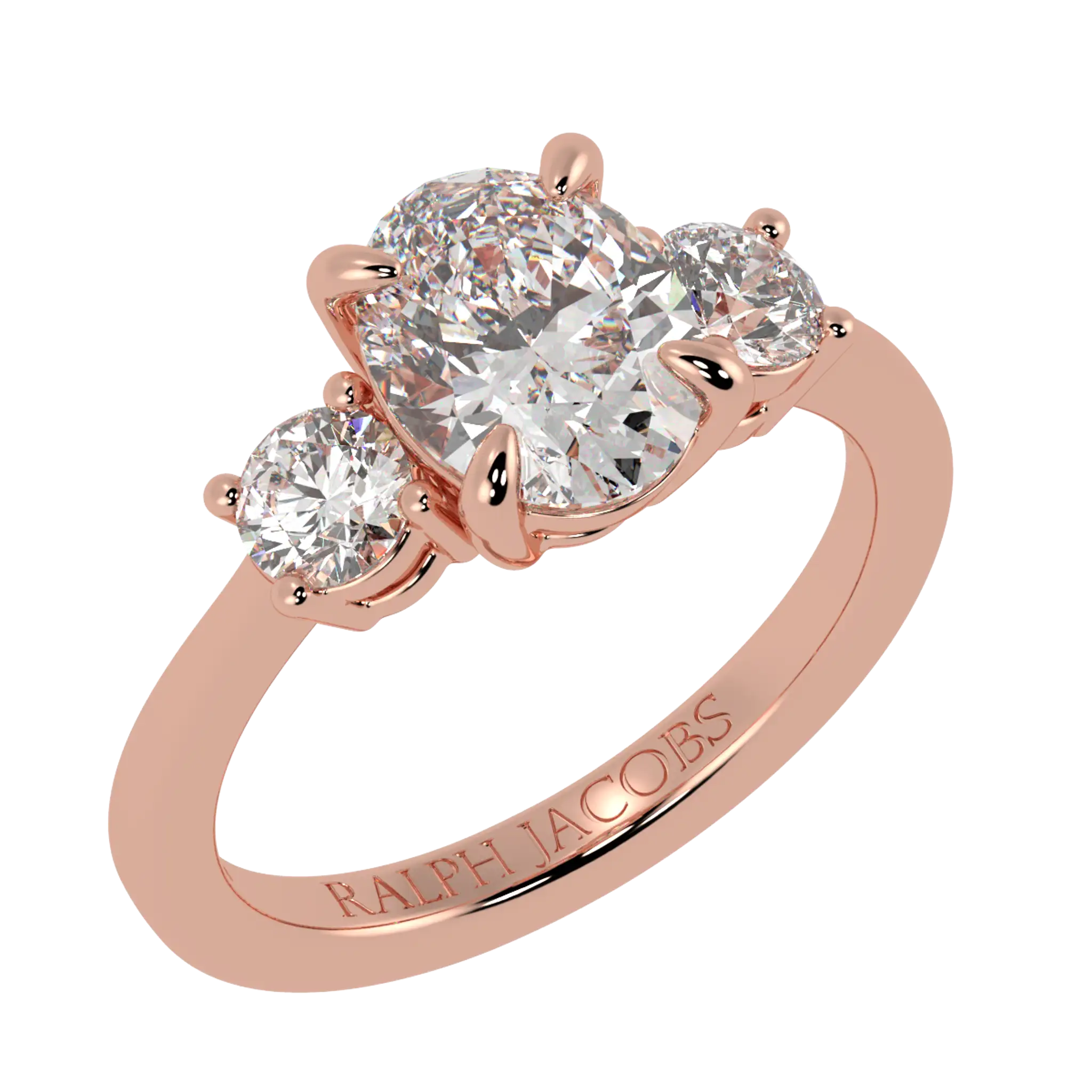 Selene 14K Rose Gold Three Stone Engagement Ring | Oval Shape