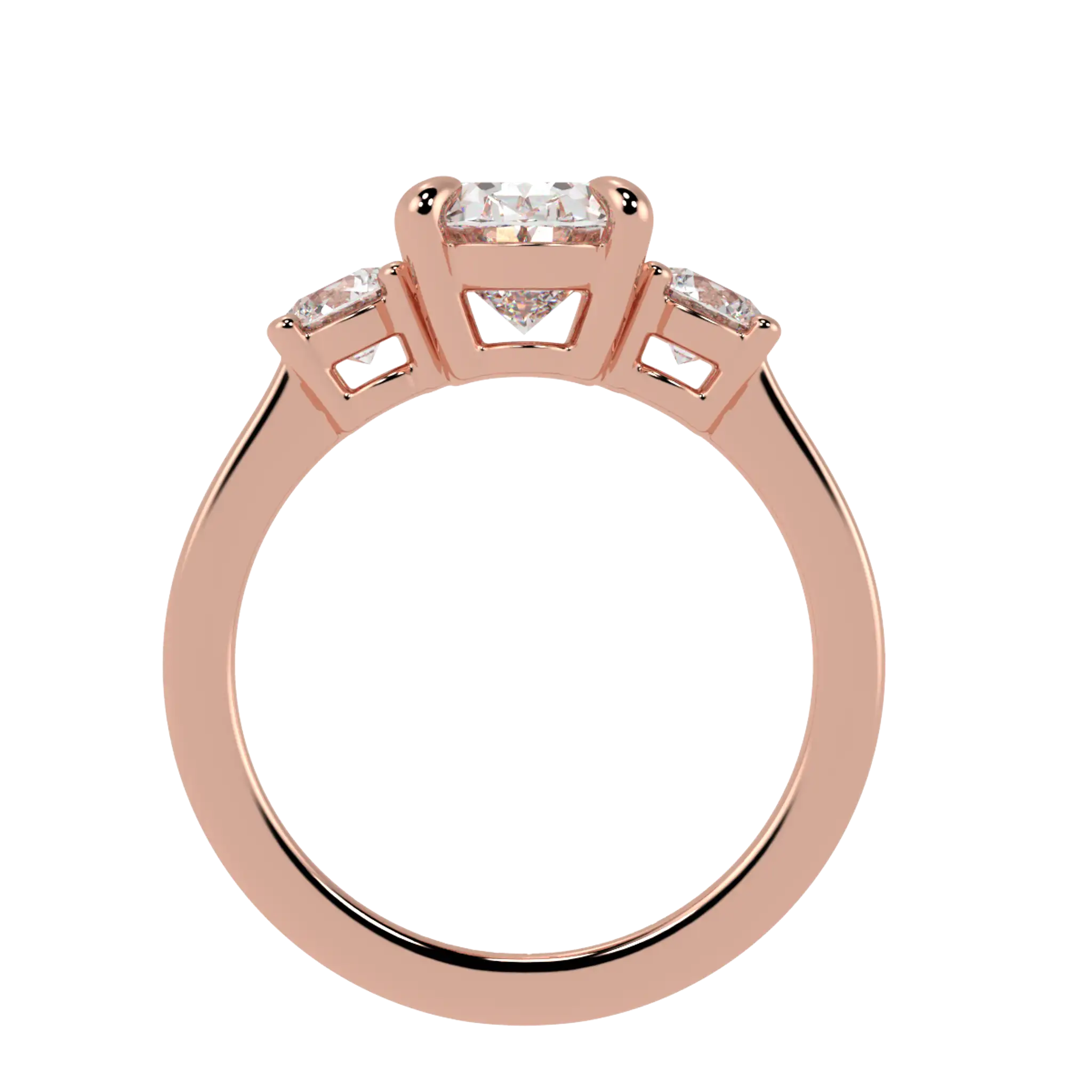 Bague de fiançailles Selene en or rose 14 carats avec trois pierres | Forme ovale