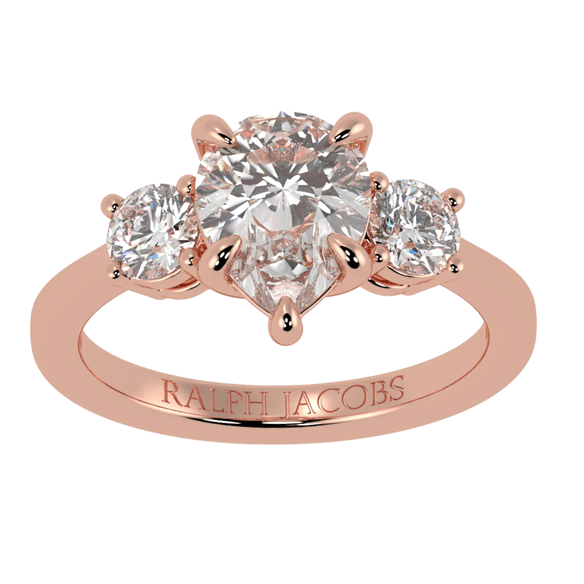 Bague de fiançailles à trois pierres en or rose 14 carats Selene | Forme poire