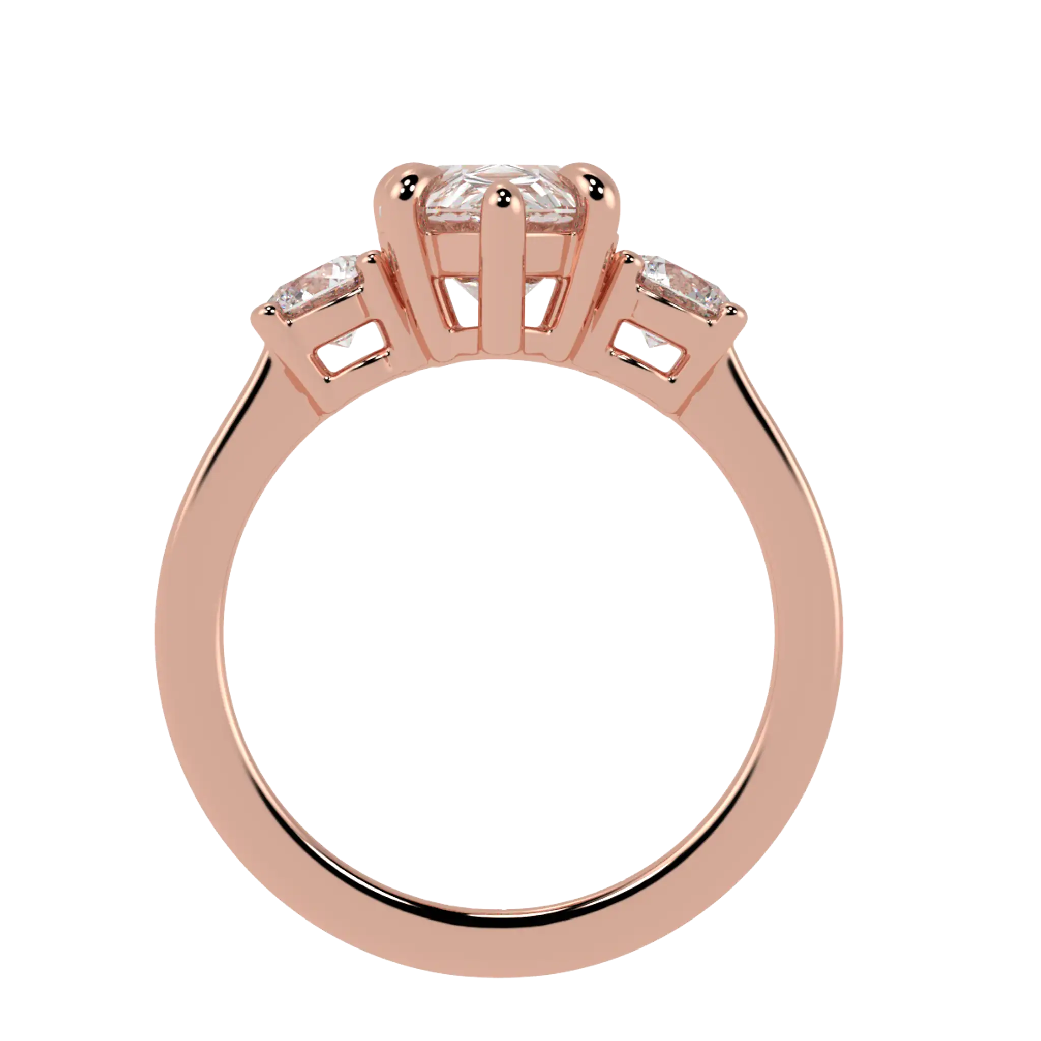 Bague de fiançailles à trois pierres en or rose 14 carats Selene | Forme poire