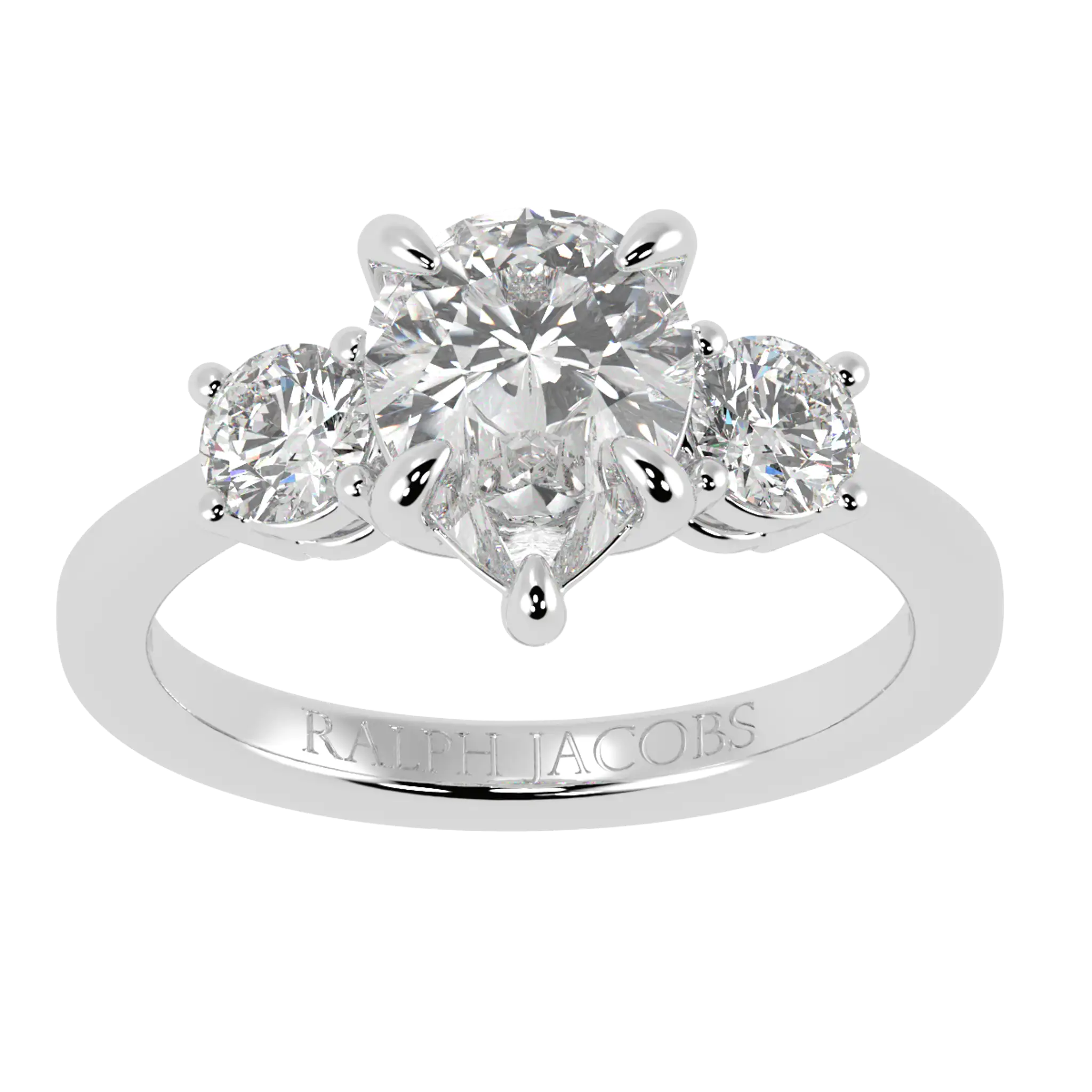 Bague de fiançailles à trois pierres en or blanc 18 carats Selene | Forme poire