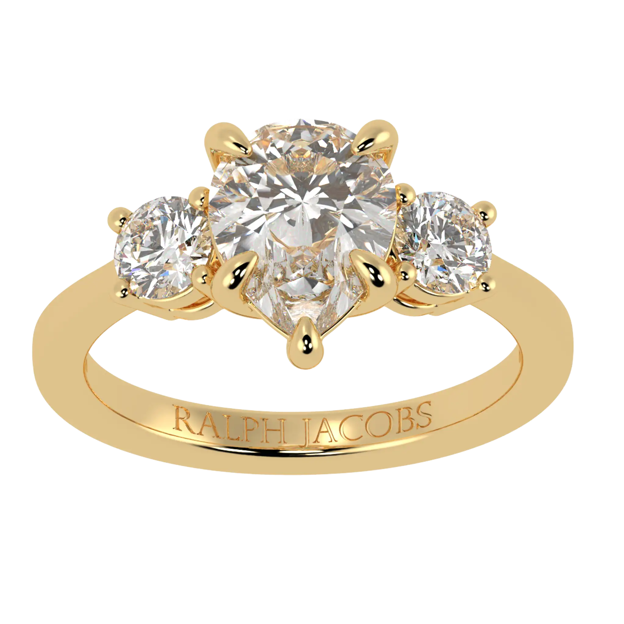 Selene 18K Yellow Gold Three Stone Engagement Ring | Pear Shape