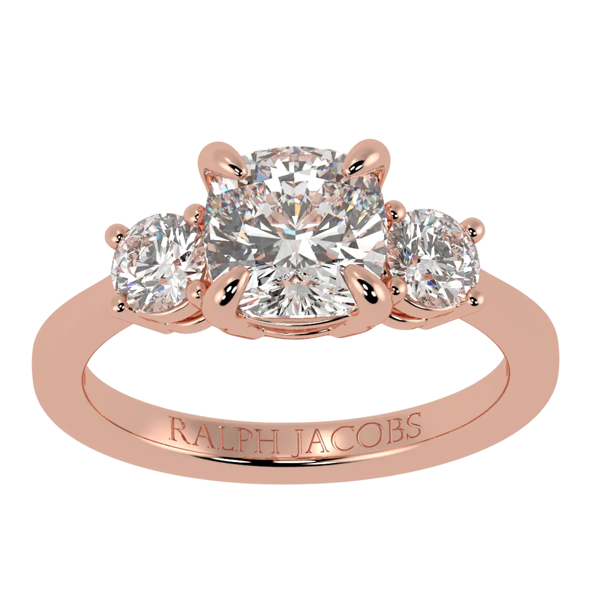 Bague de fiançailles à trois pierres en or rose 14 carats Selene | Forme coussin