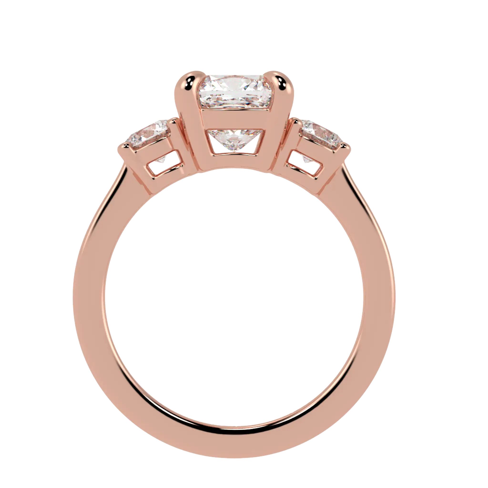 Selene 14K Rose Gold Three Stone Engagement Ring | Cushion Shape