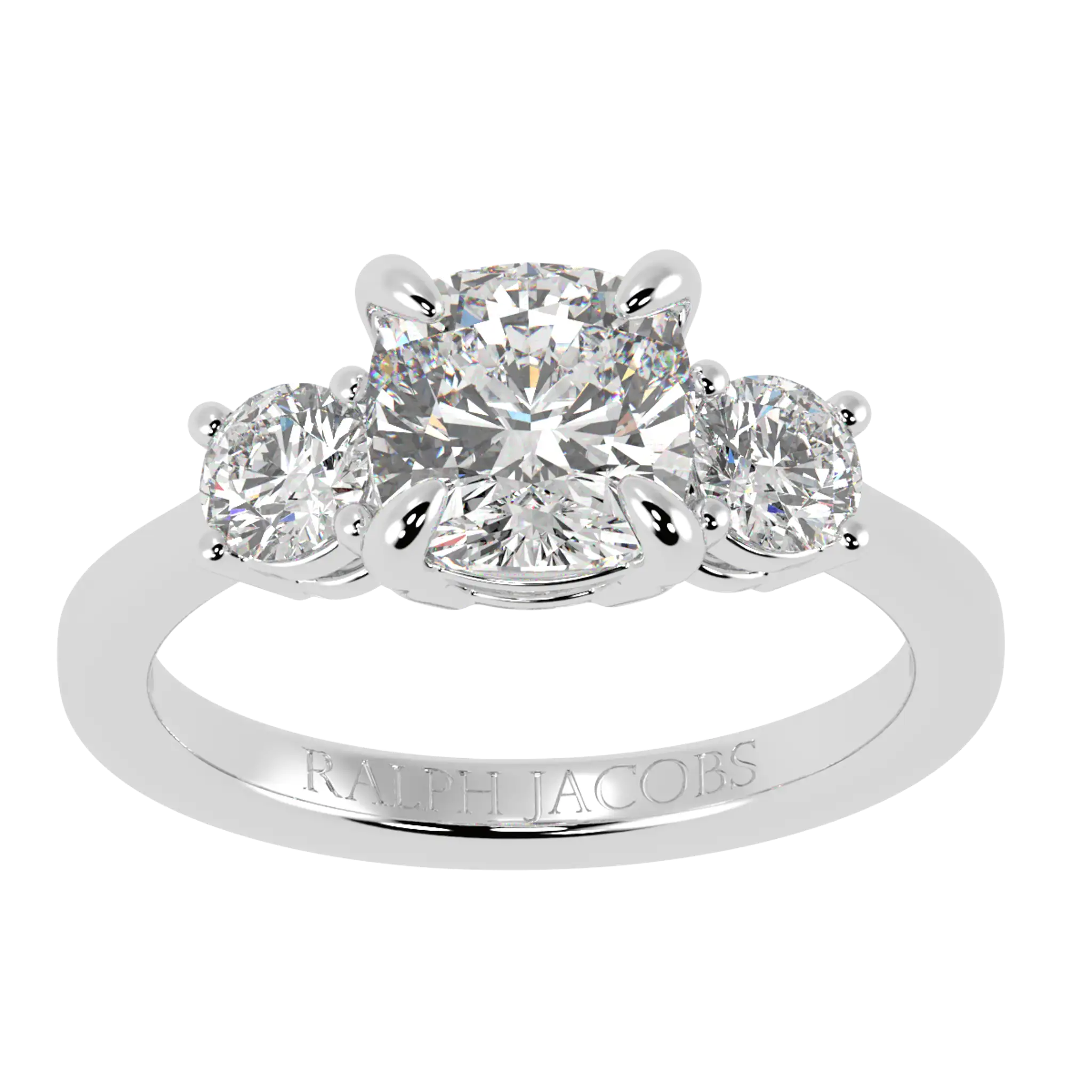 Selene Platinum Three Stone Engagement Ring | Cushion Shape