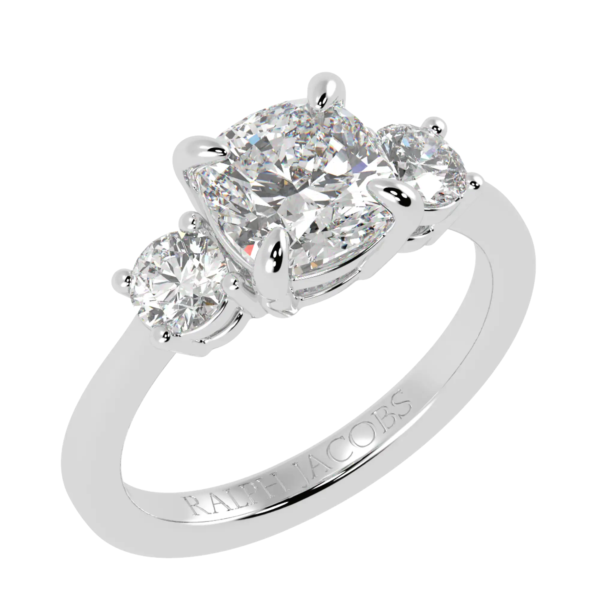 Selene Platinum Three Stone Engagement Ring | Cushion Shape