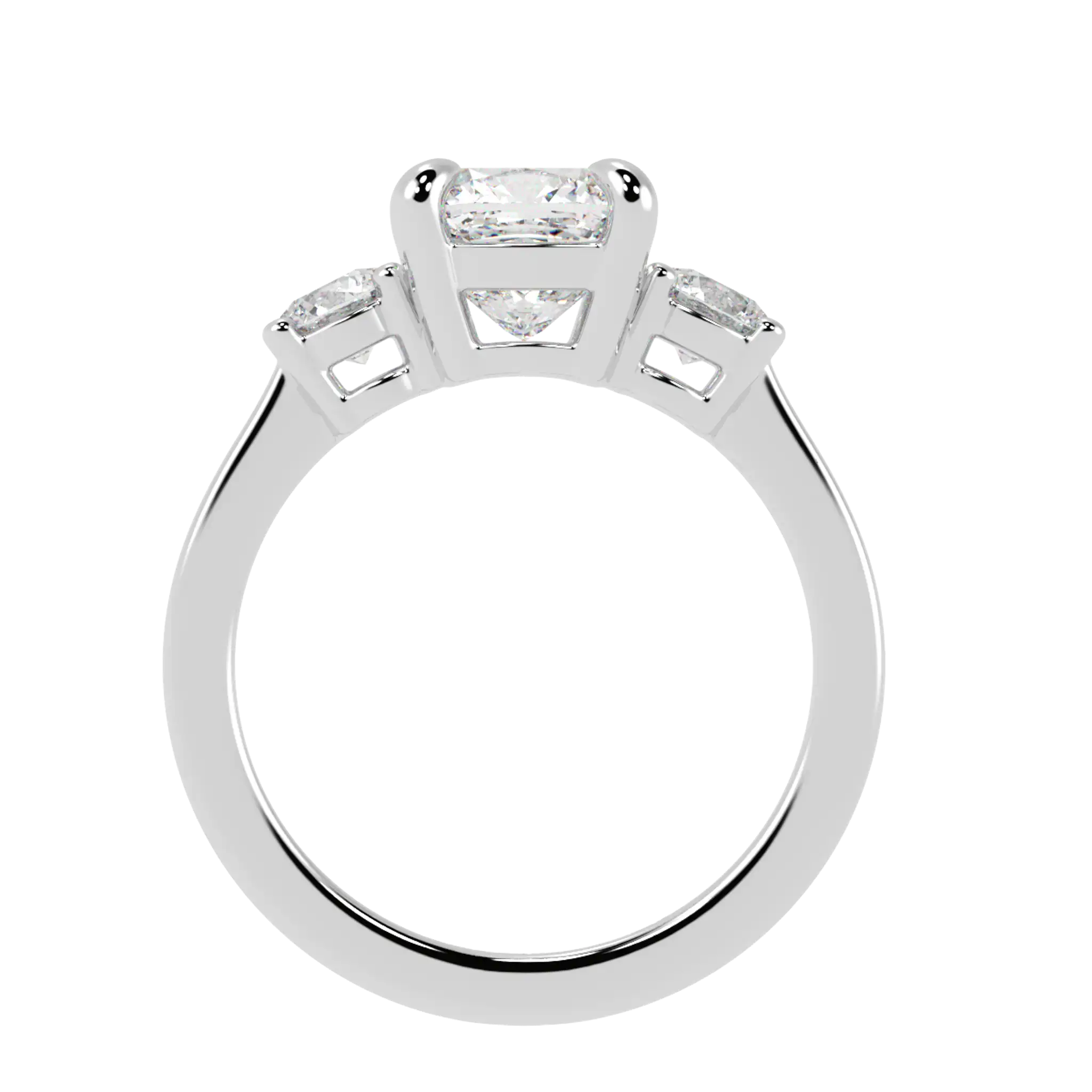 Selene 18K White Gold Three Stone Engagement Ring | Cushion Shape