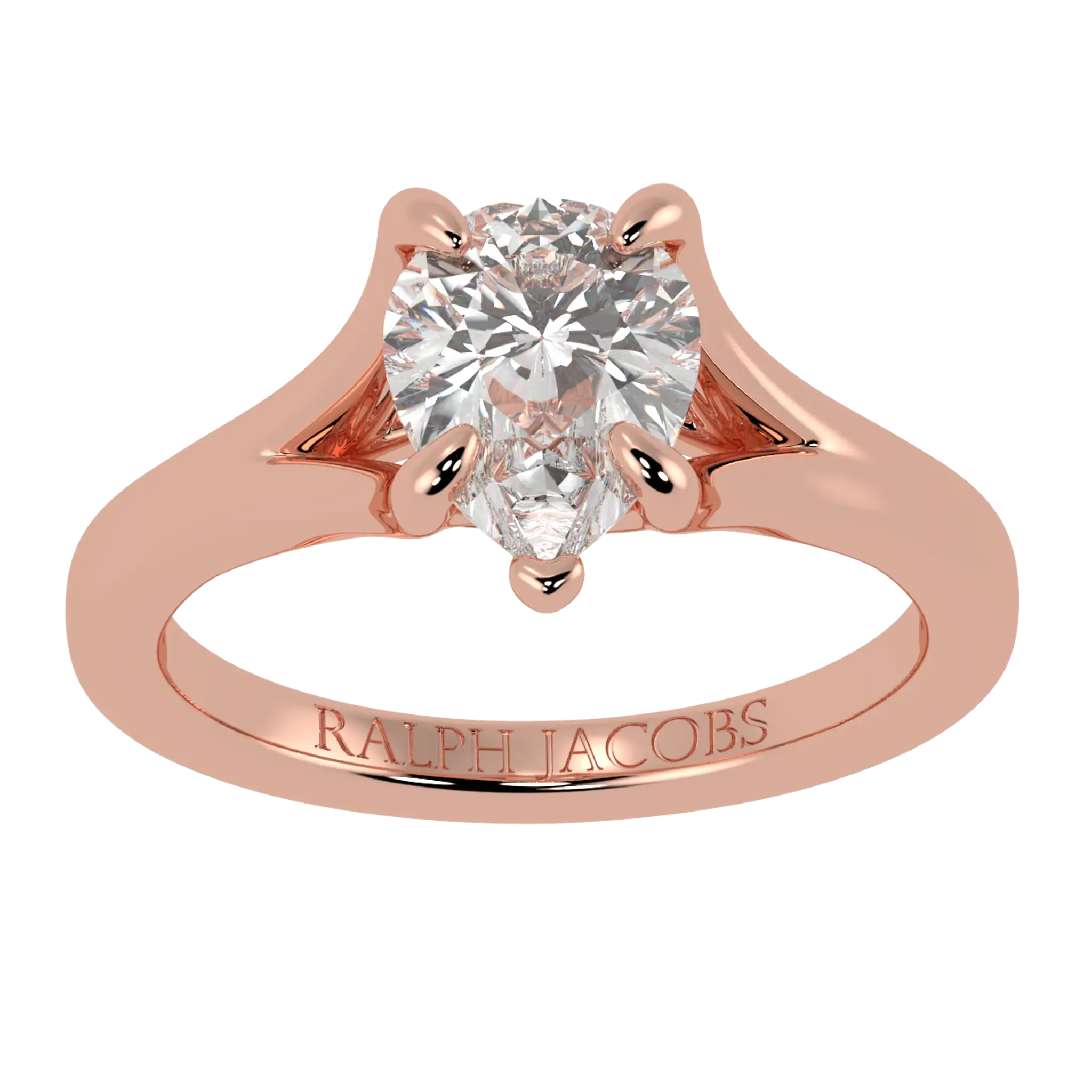 Bague de fiançailles solitaire en forme de poire avec rose 14 carats et coquelicot