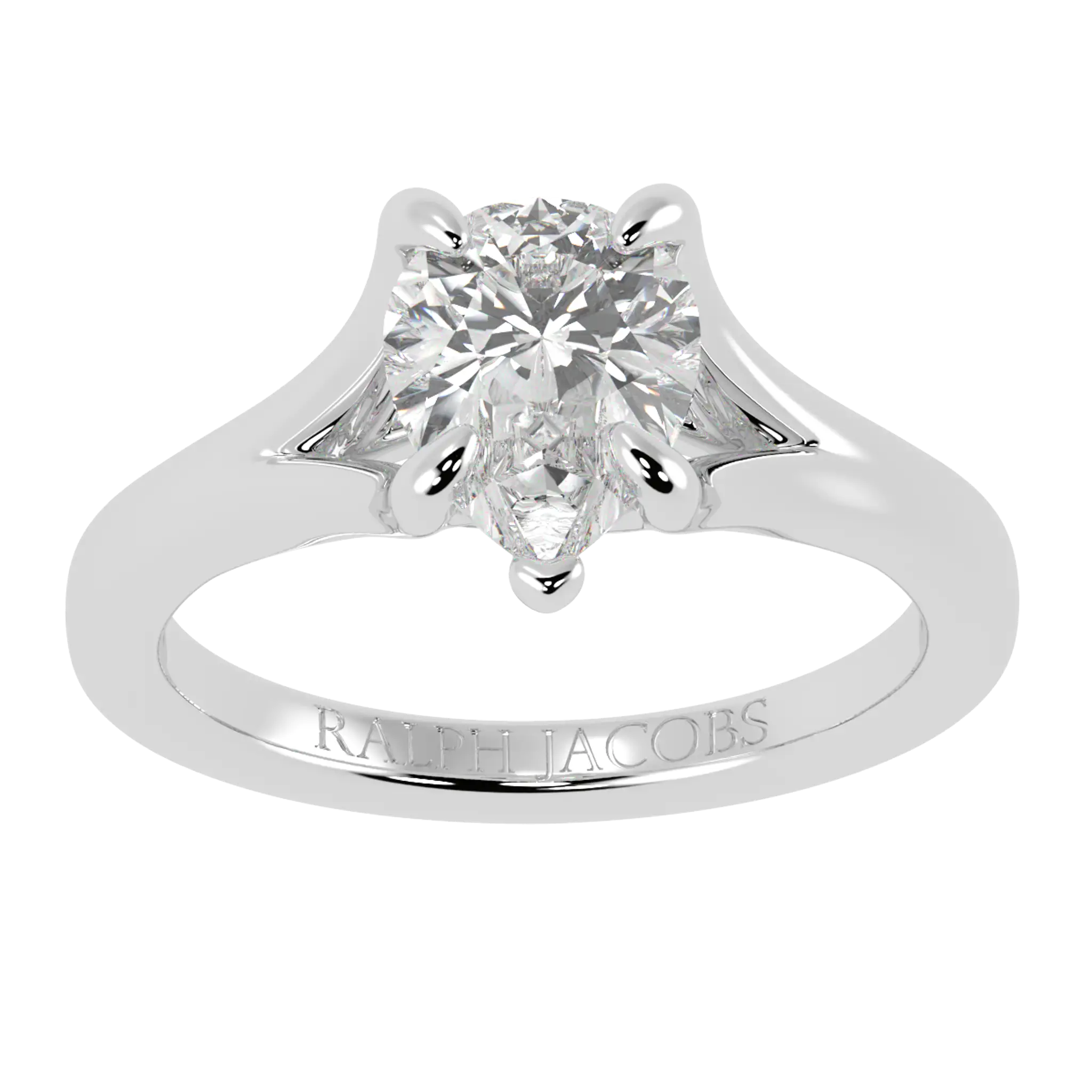 Bague de fiançailles solitaire en or blanc 18 carats avec motif coquelicot | Forme poire