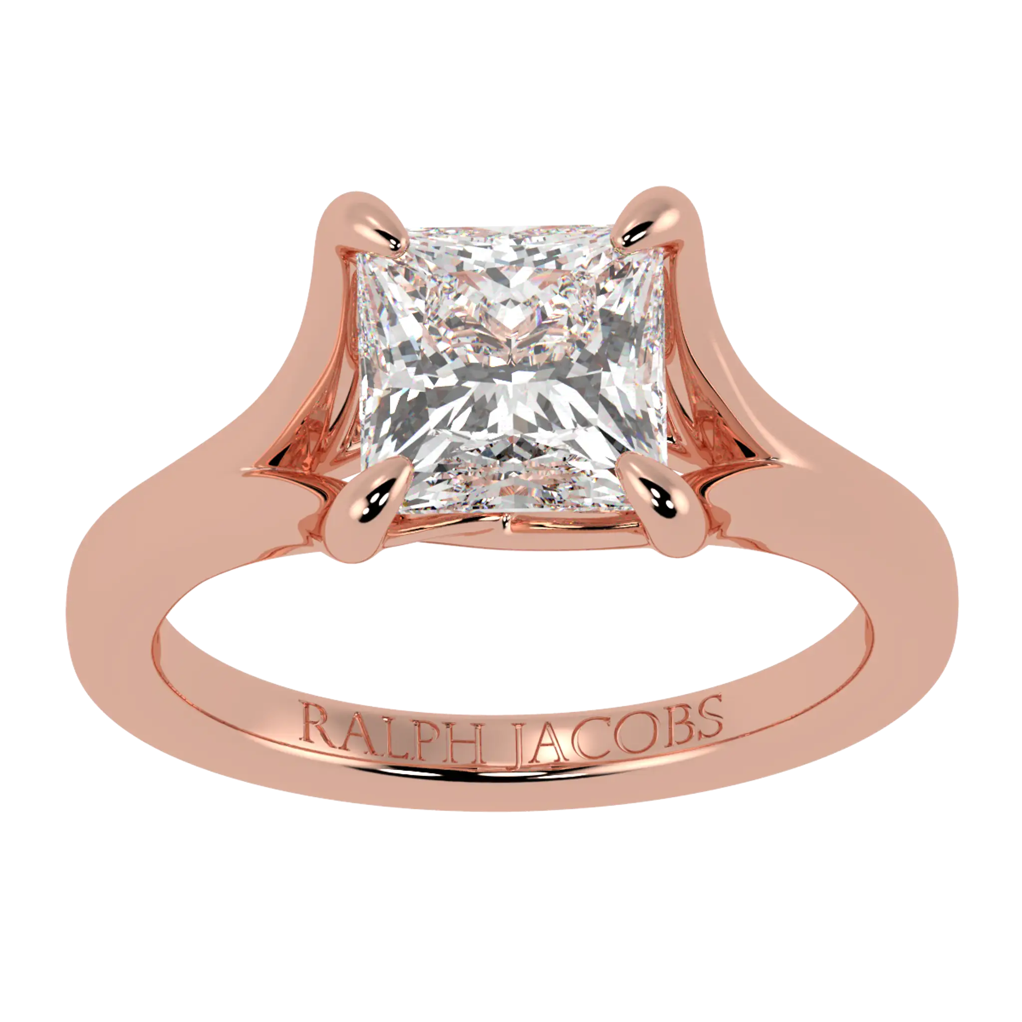 Bague de fiançailles solitaire en or rose 14 carats avec coquelicot | Forme princesse