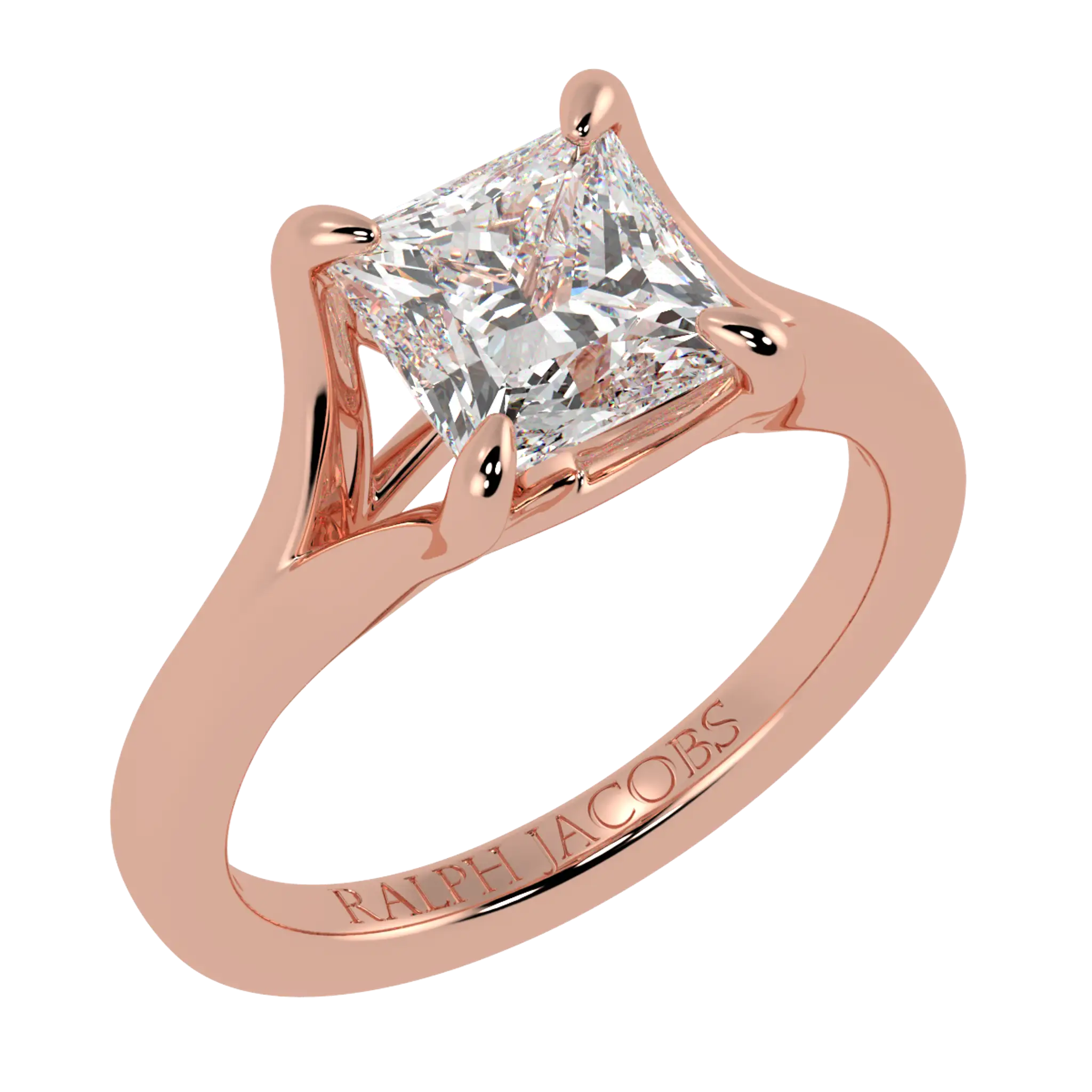 Bague de fiançailles solitaire en or rose 14 carats avec moissanite Poppy | Forme princesse